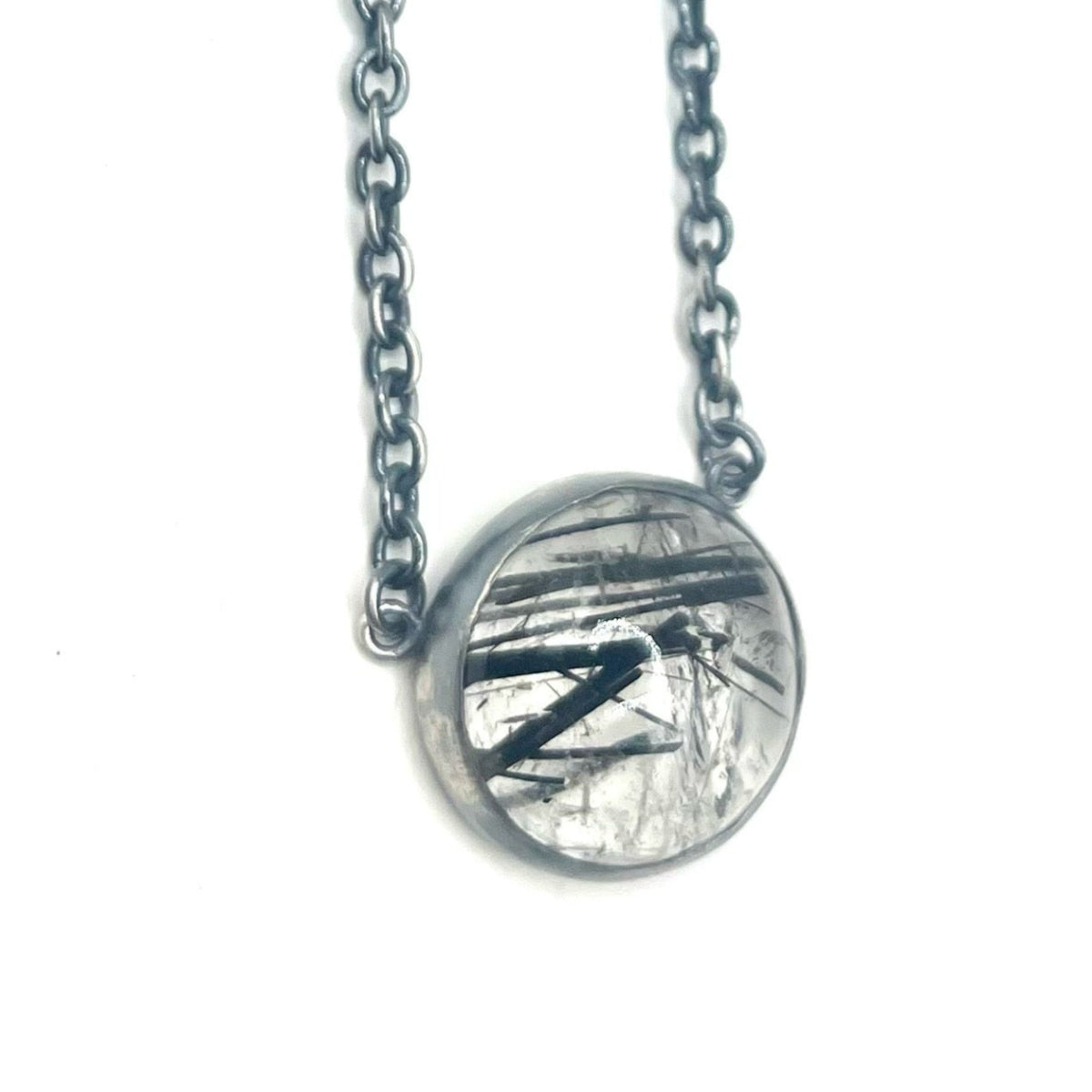 Rutilated Quartz Pendant Necklace – Handmade Sterling Silver Thick Cable Chain, 18" with Hook Clasp