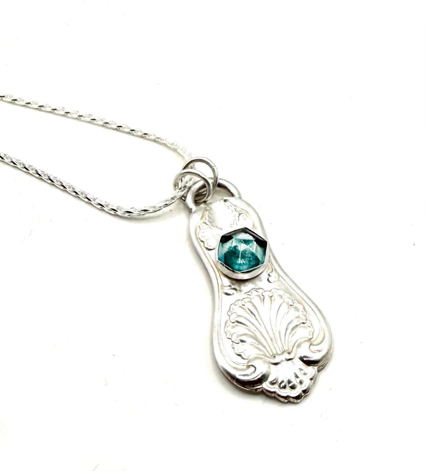 Shell Spoon with Hexagonal London Blue Topaz