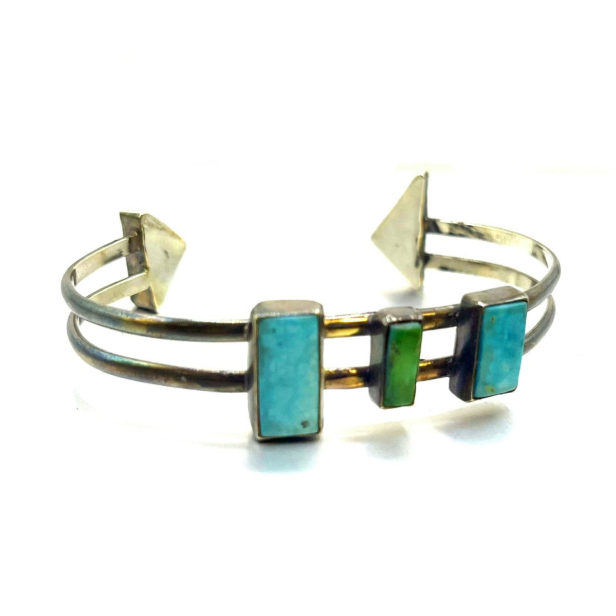 Sonoran Gold Turquoise and Meteorite Sterling Silver Cuff – Handmade Statement Jewelry