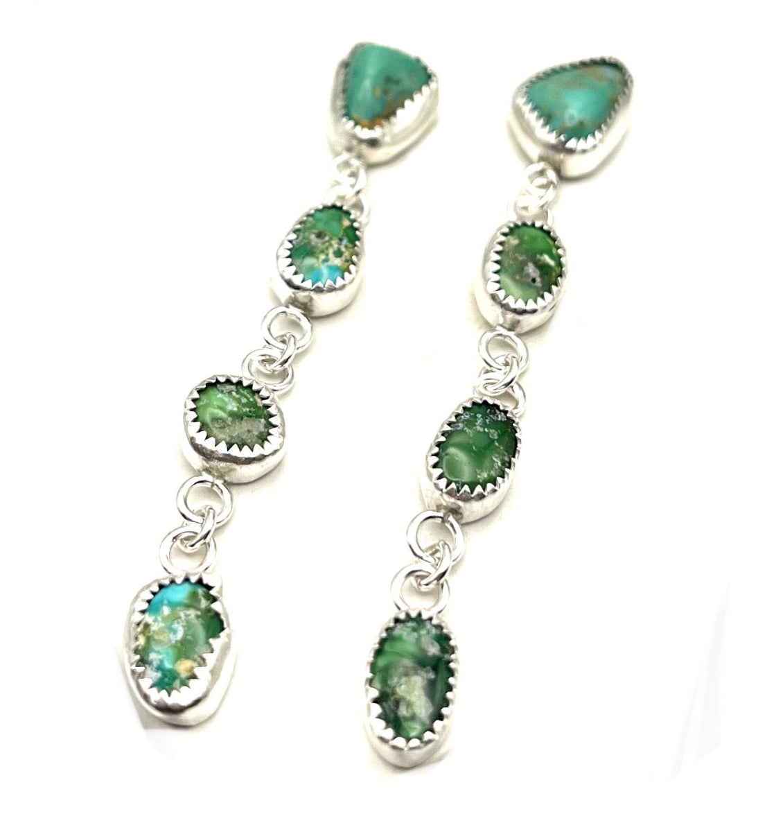 Sonoran Gold Turquoise Multi-Tiered Stud Earrings – Handmade Sterling Silver Artisan Jewelry