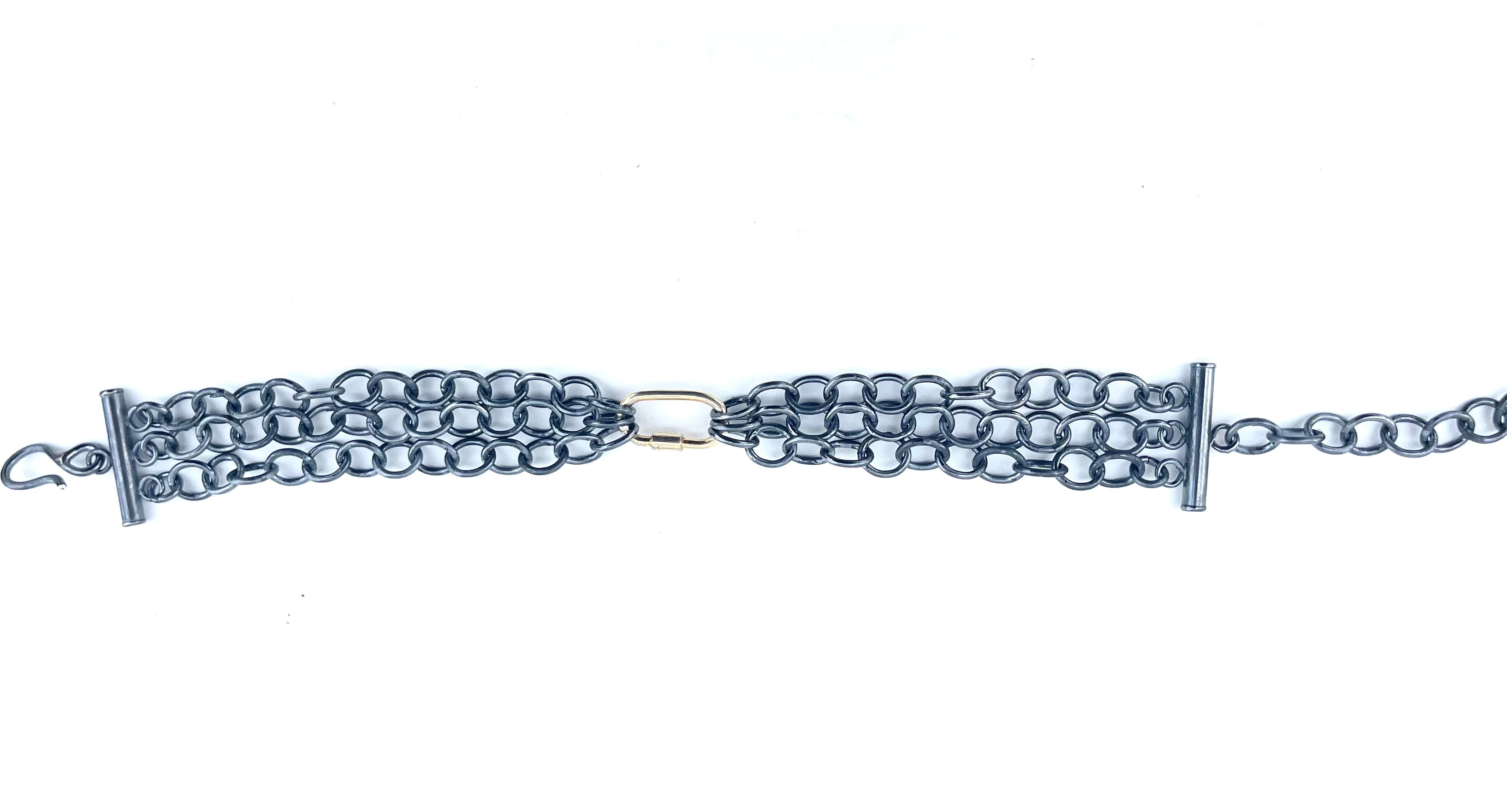 Gold Carabiner Bracelet Triple Chain