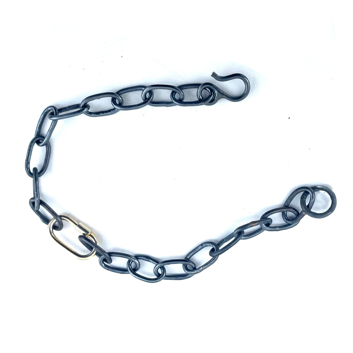 Handmade Sterling Silver Carabiner Chain Bracelet with Gold-Dipped Clasp – Bold Oxidized Silver & Polished Gold, 8"