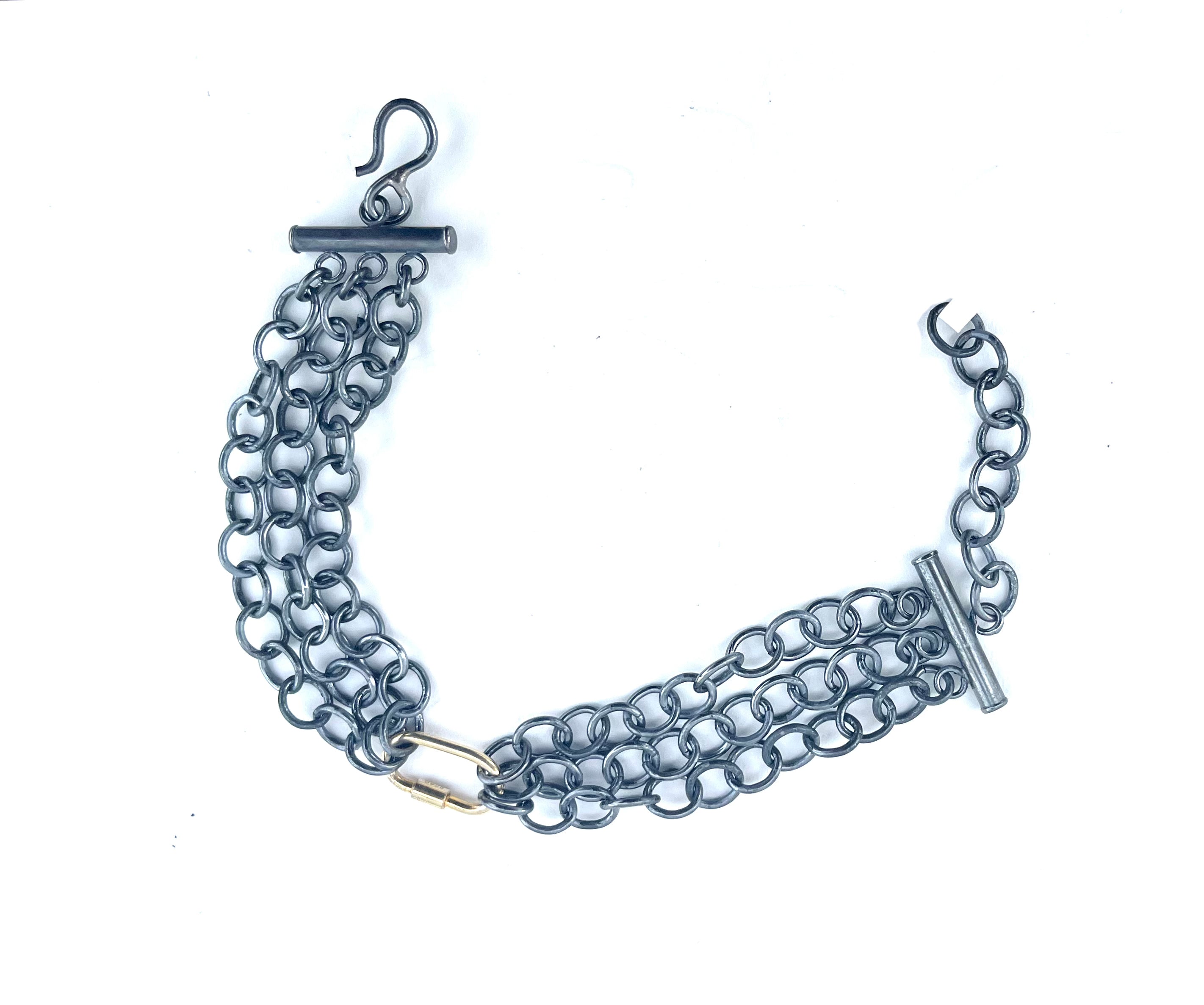 Gold Carabiner Bracelet Triple Chain