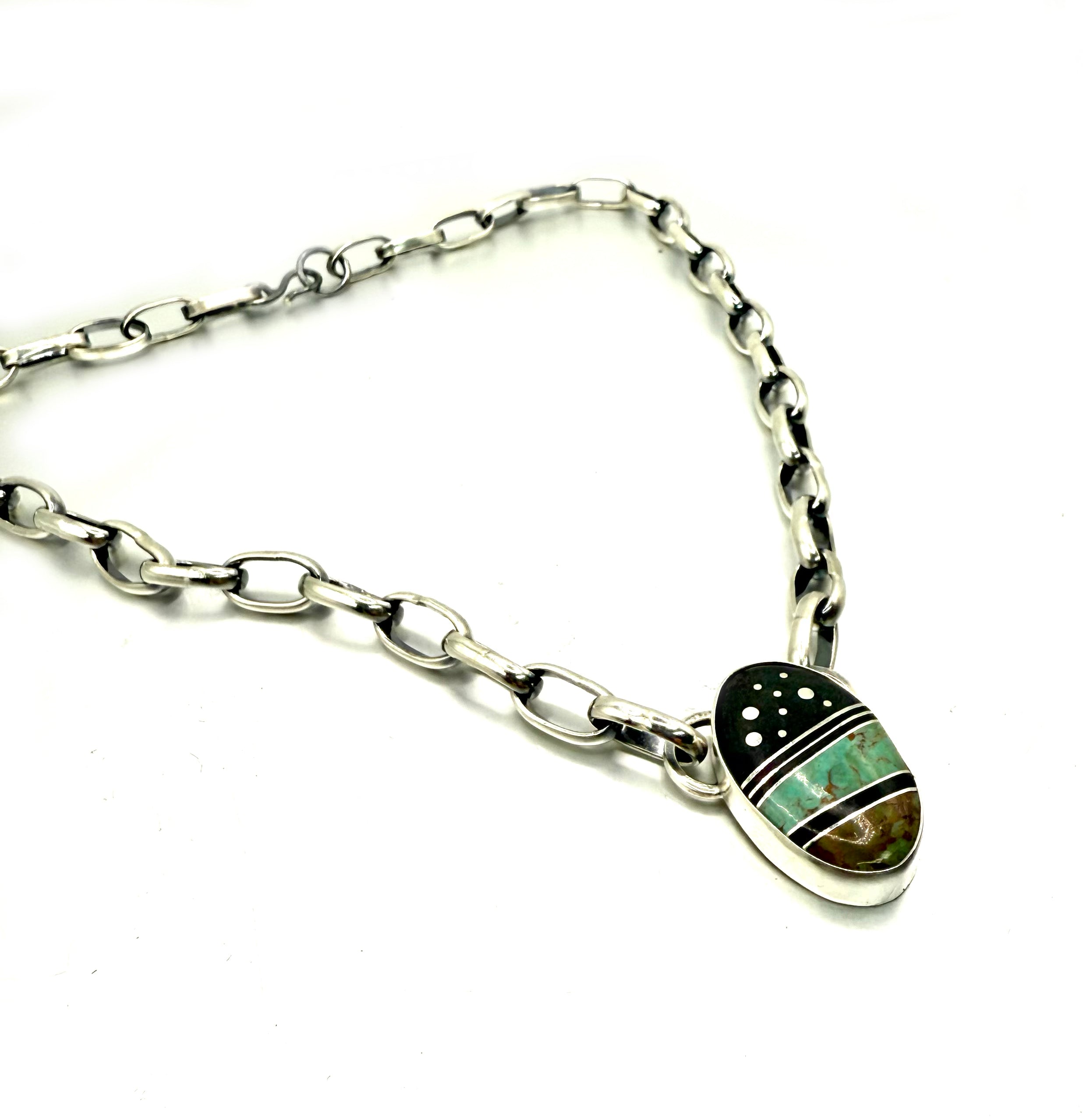 Turquoise Inlay Night Sky Necklace – Handmade Sterling Silver with Kingman Turquoise and Micarta