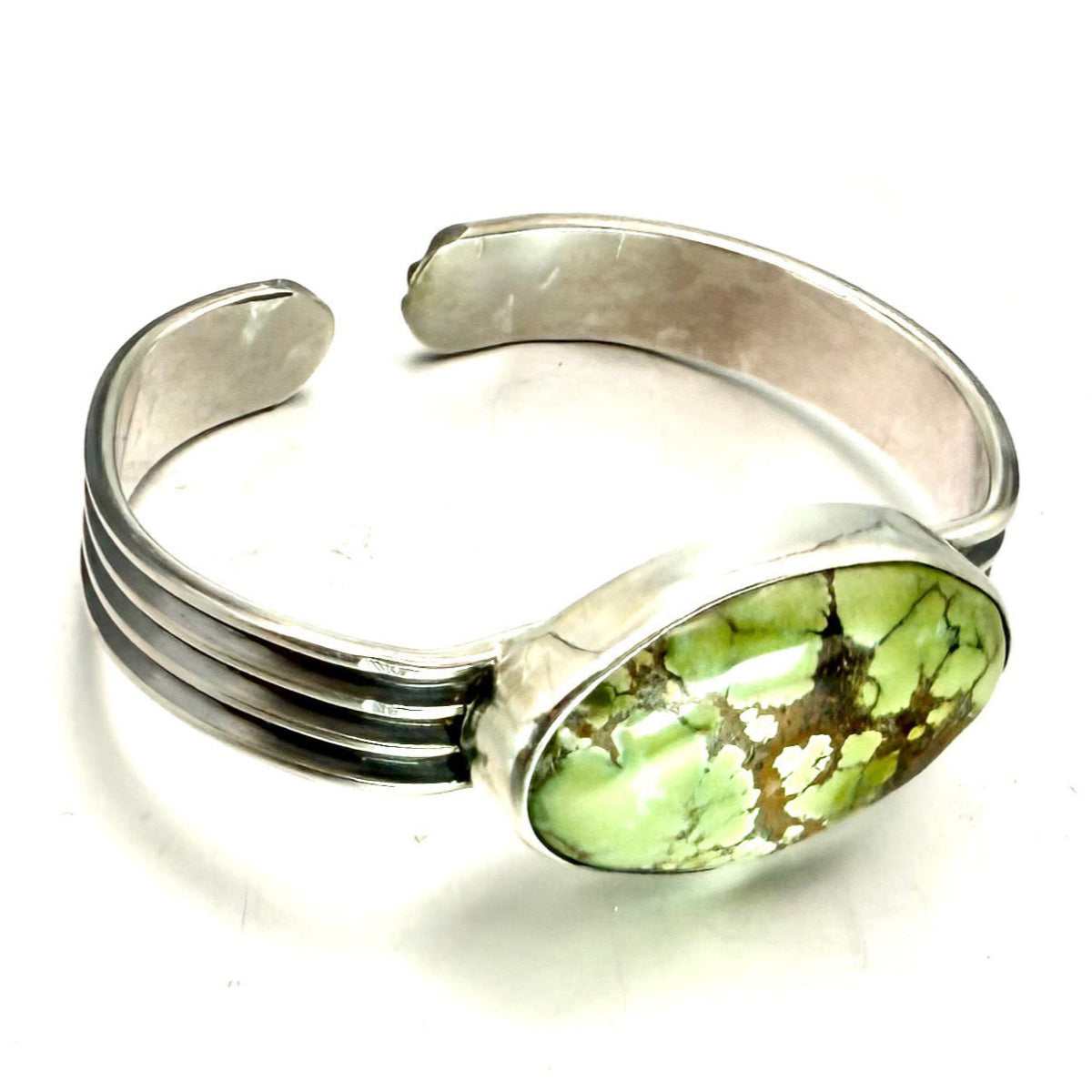 Green Treasure Mountain Turquoise Sterling Silver Cuff – Handmade Artisan Jewelry