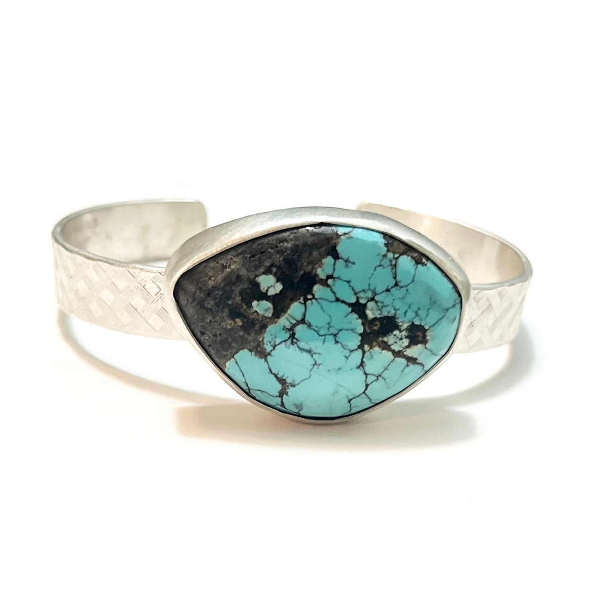 Hubei Turquoise Cuff – Thick Patterned Sterling Silver Band, Timeless Artisan Jewelry