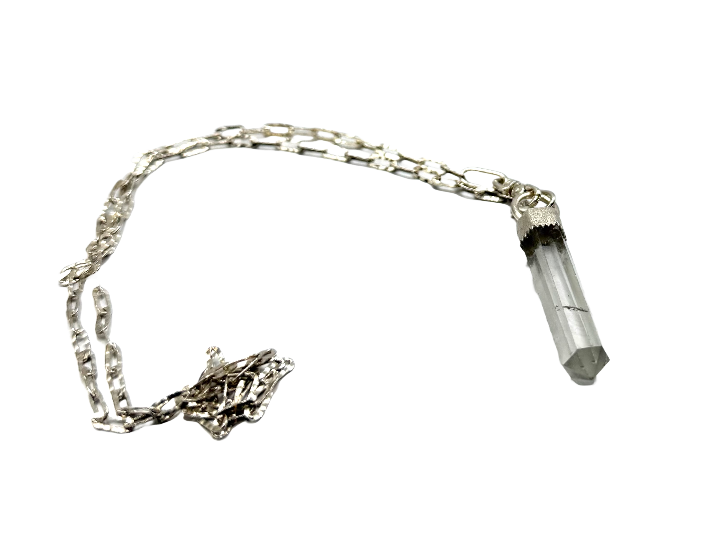 Handmade Sterling Silver Necklace with Clear Quartz Wand Pendant – Crystal Healing Jewelry