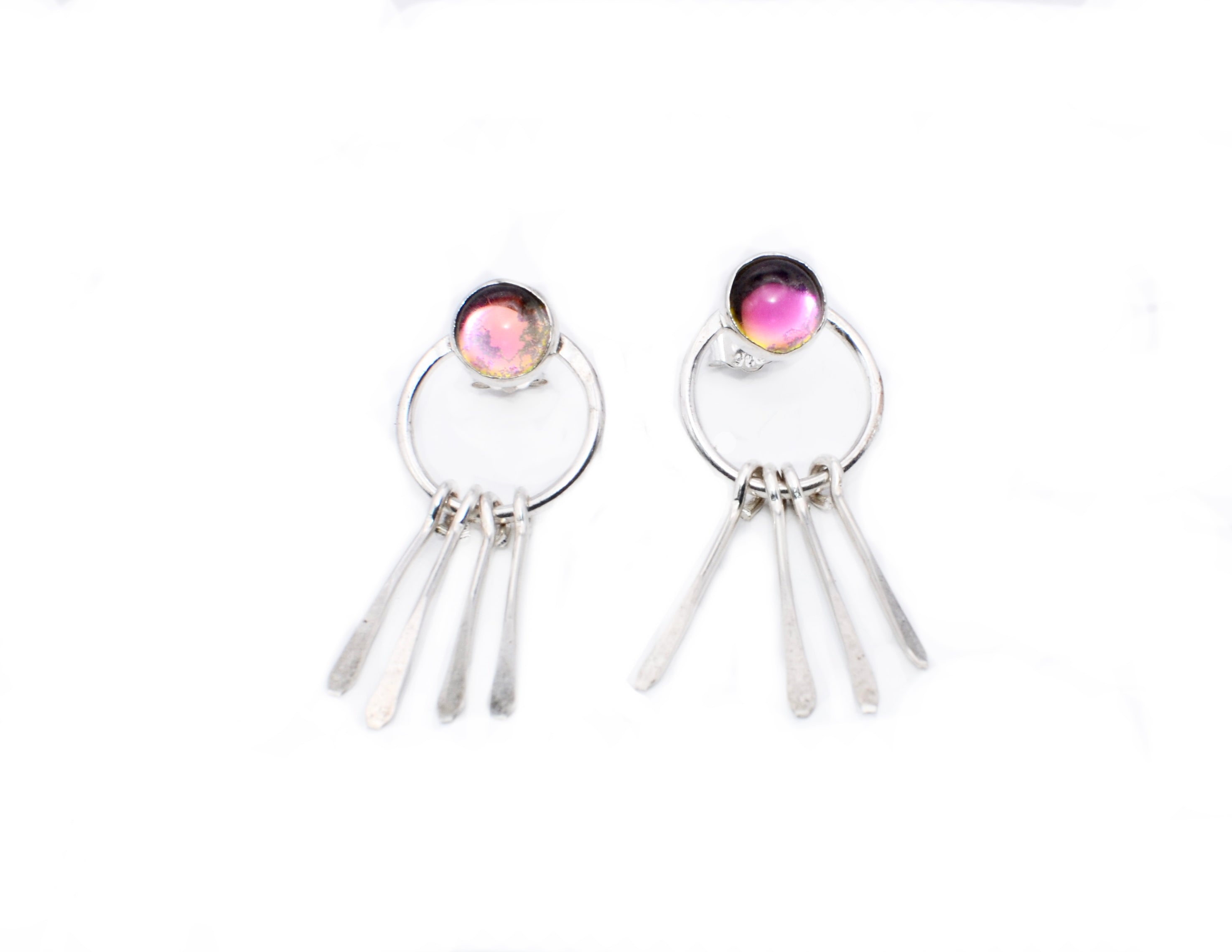Vitrail Glass Fringe Sterling Silver Earrings