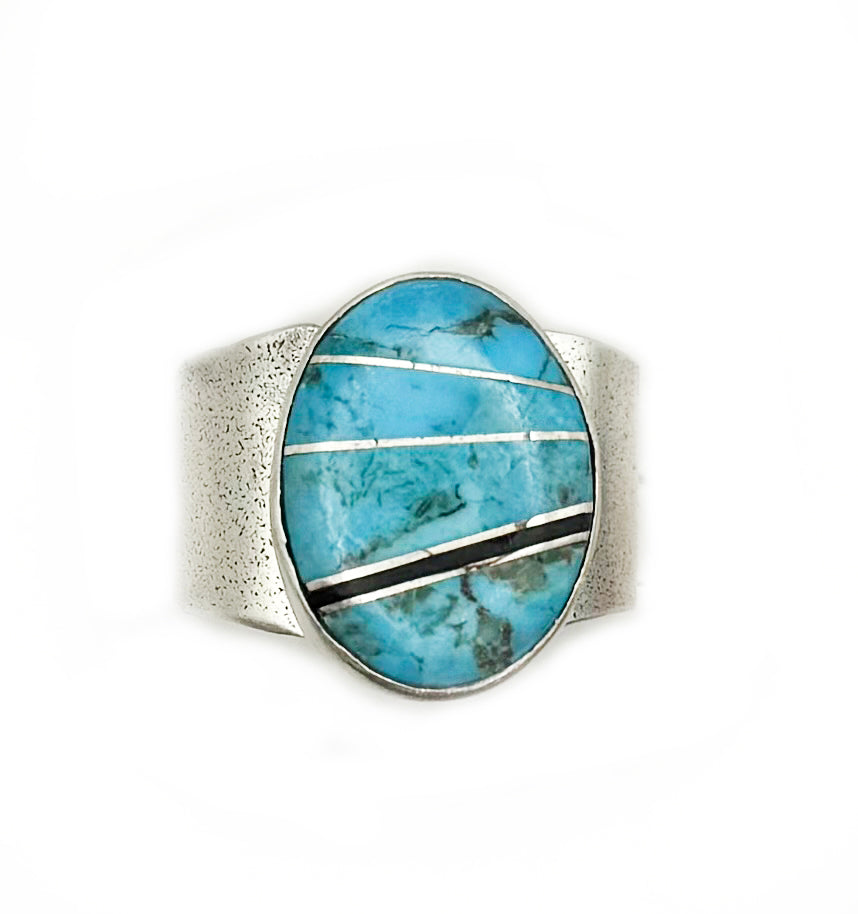 Sterling Silver Inlay Cabochon Ring with Turquoise and Micarta II