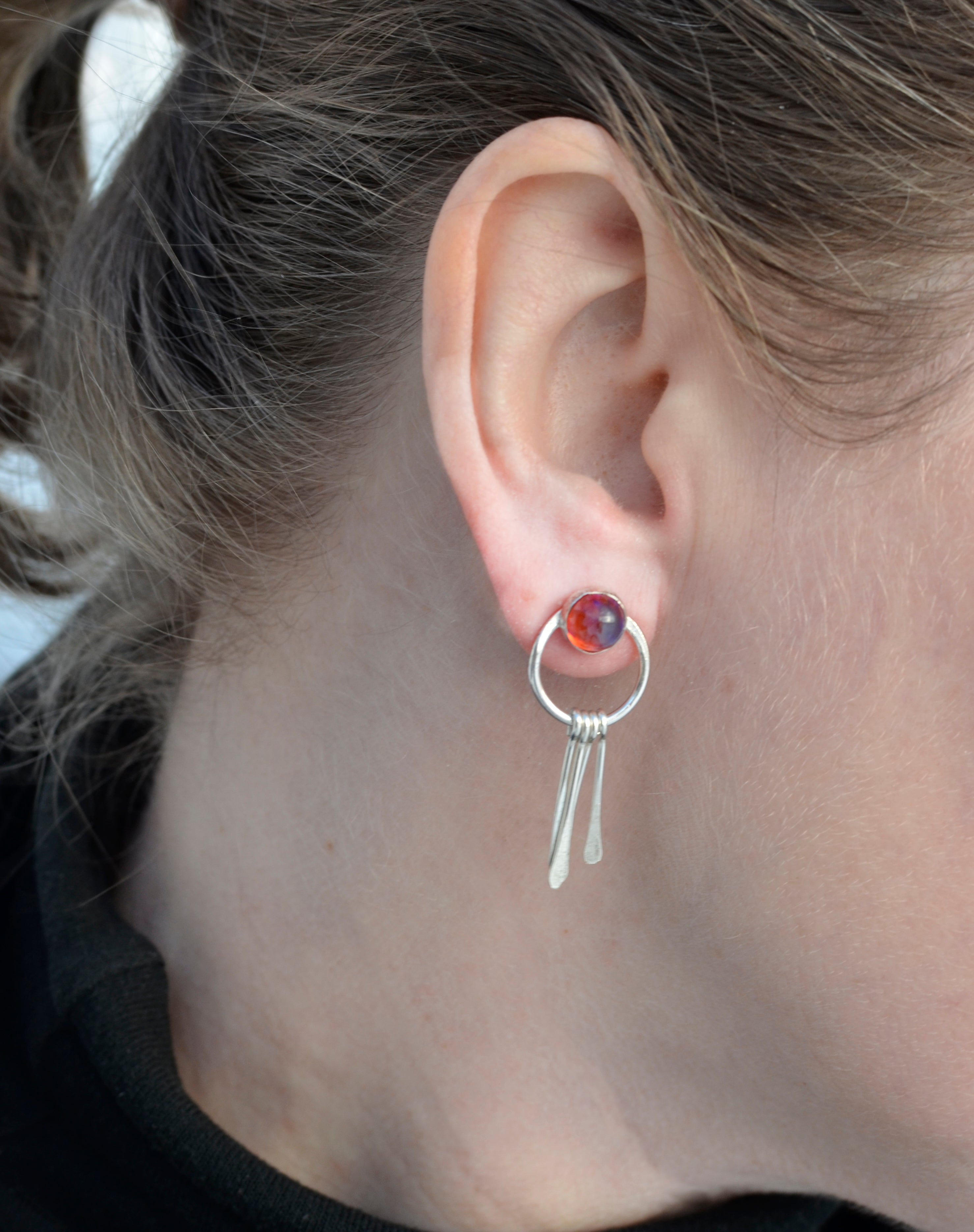Fire Opal Glass Fringe Earrings