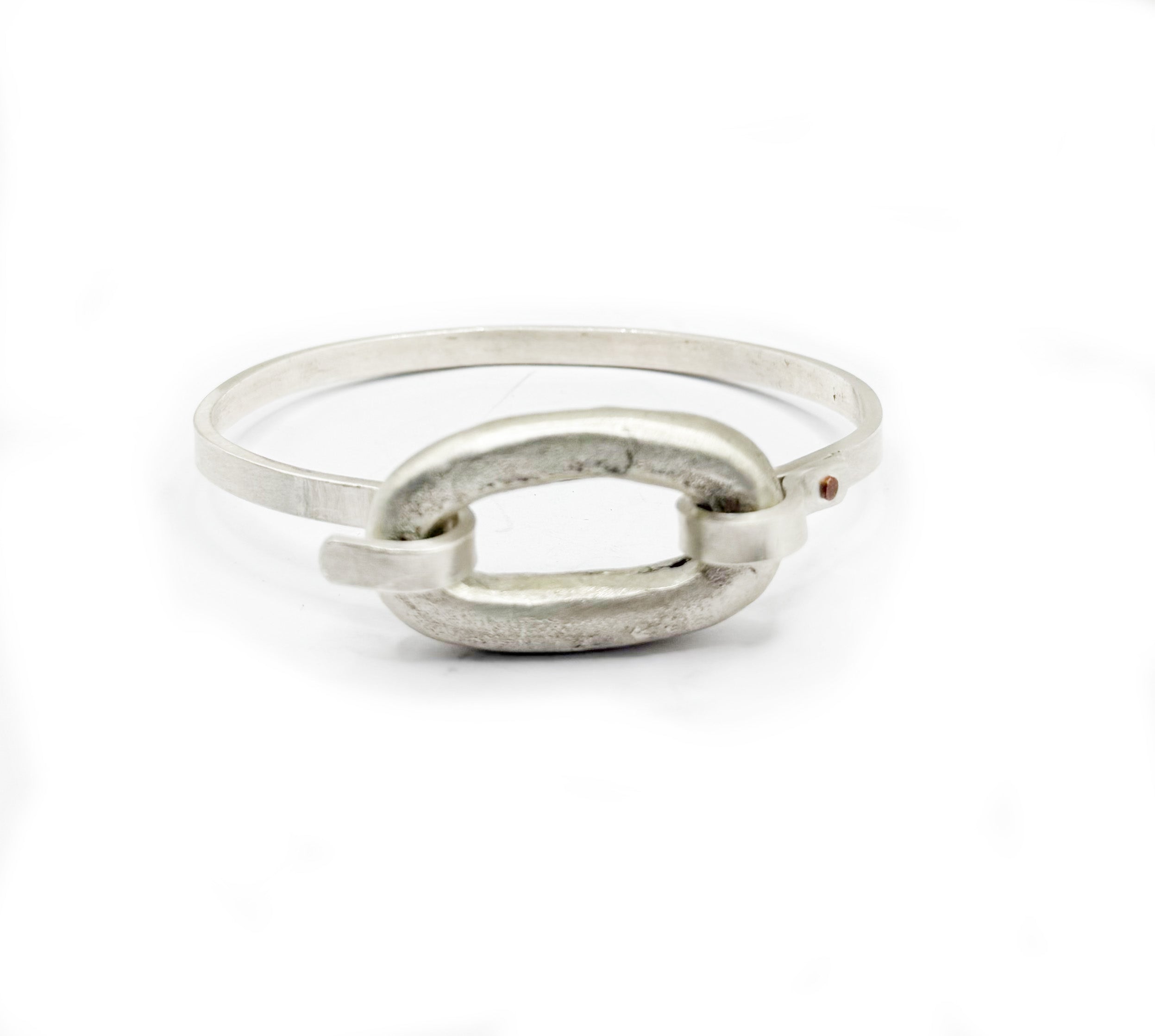 Minimalist Sand Cast Sterling Silver Cuff with Copper Rivet | Handmade Artisan Jewelry_Small