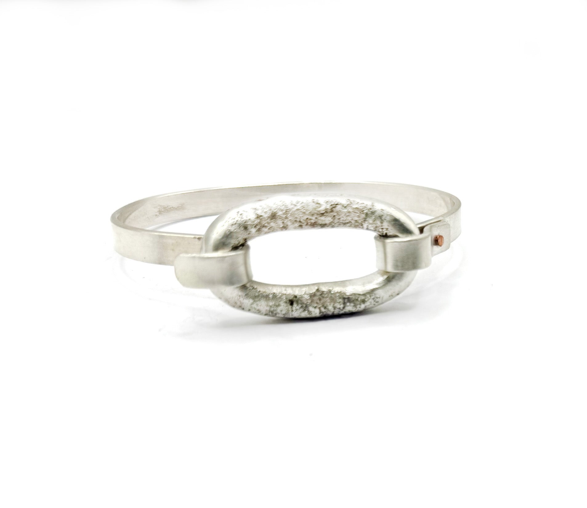 Minimalist Sand Cast Sterling Silver Cuff with Copper Rivet | Handmade Artisan Jewelry_Large
