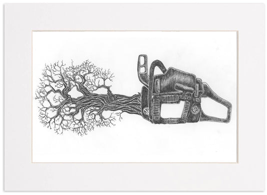 Chainsaw Tree Print 8.5" x 11" in mat frame