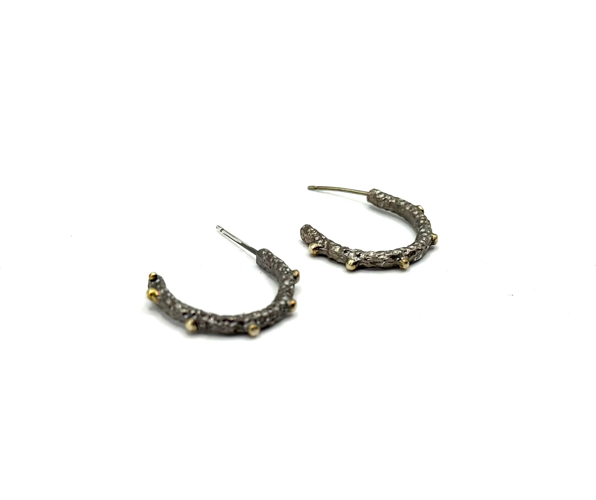 Twig Hoops: One-of-a-Kind Sterling Silver Hoop Earrings with 14K Gold Granules