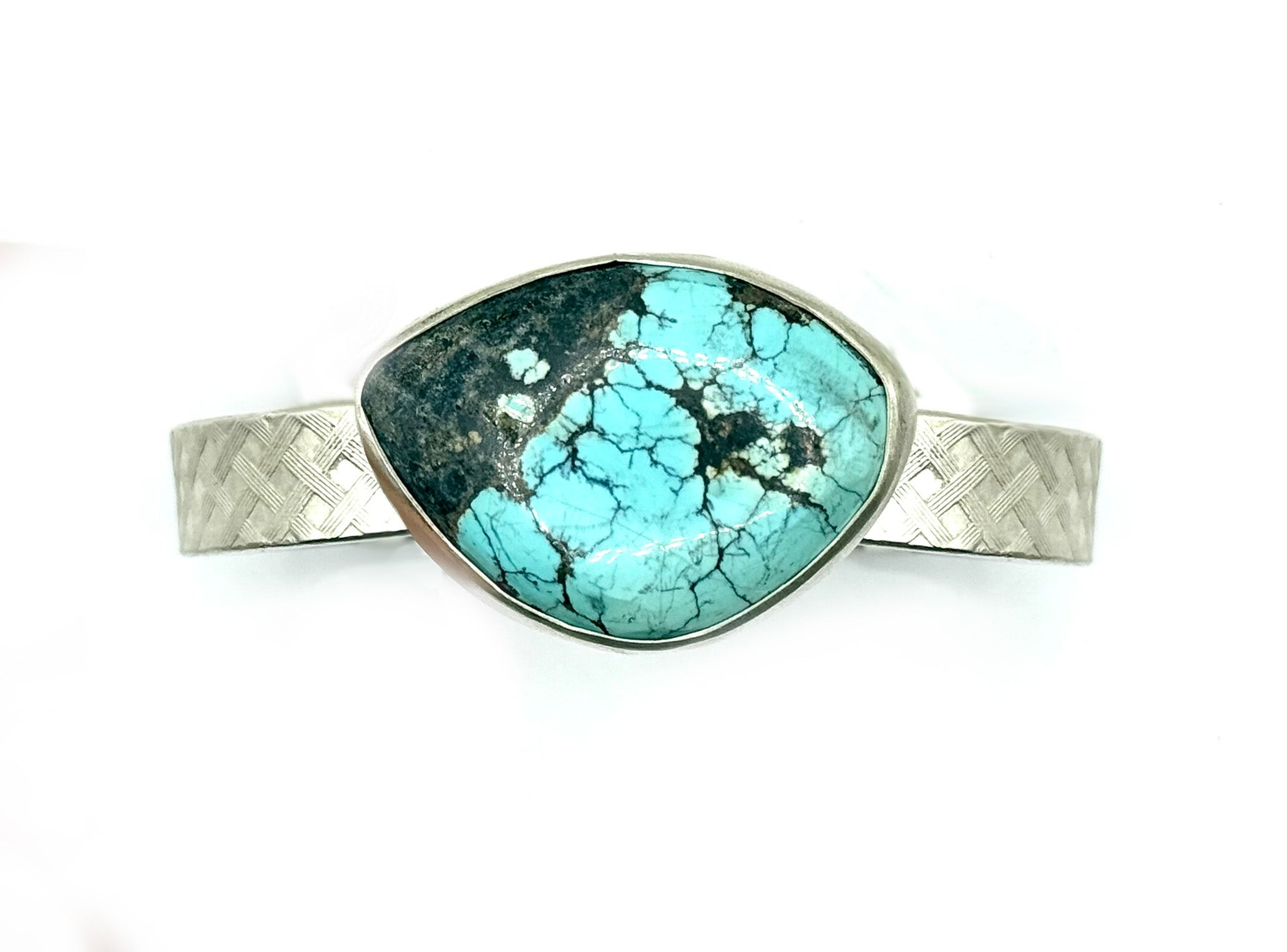 Hubei Turquoise Ring – Thick Patterned Sterling Silver Band, Timeless Artisan Jewelry
