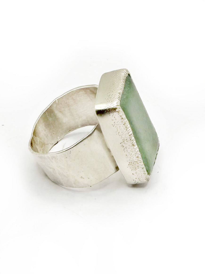 Bold Sterling Silver Signet Ring Featuring Rough Chalcedony – One-of-a-Kind Design