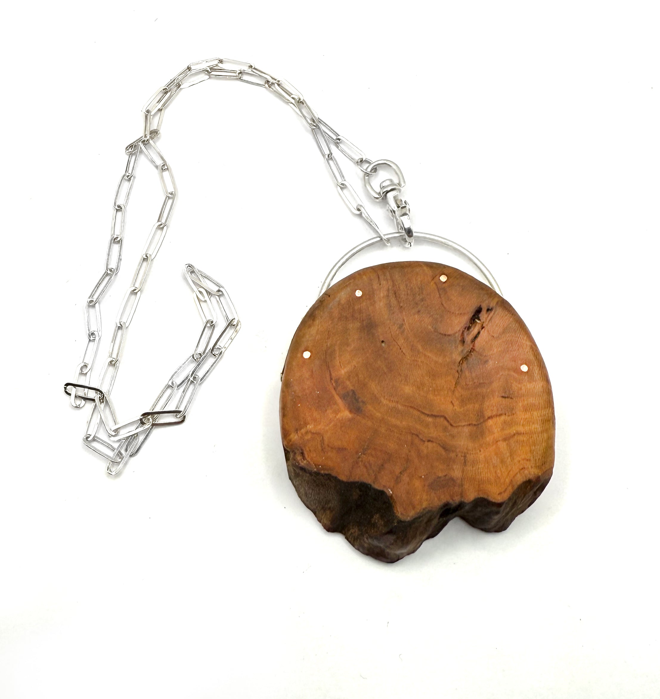 Black Cherry Burl Necklace with Sterling Silver Paper Chain – One of a Kind Artisan Jewelry
