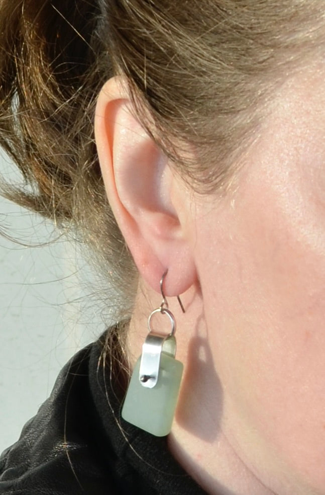 Rough-Cut Chalcedony Earrings with Kinetic Sterling Silver Dangles