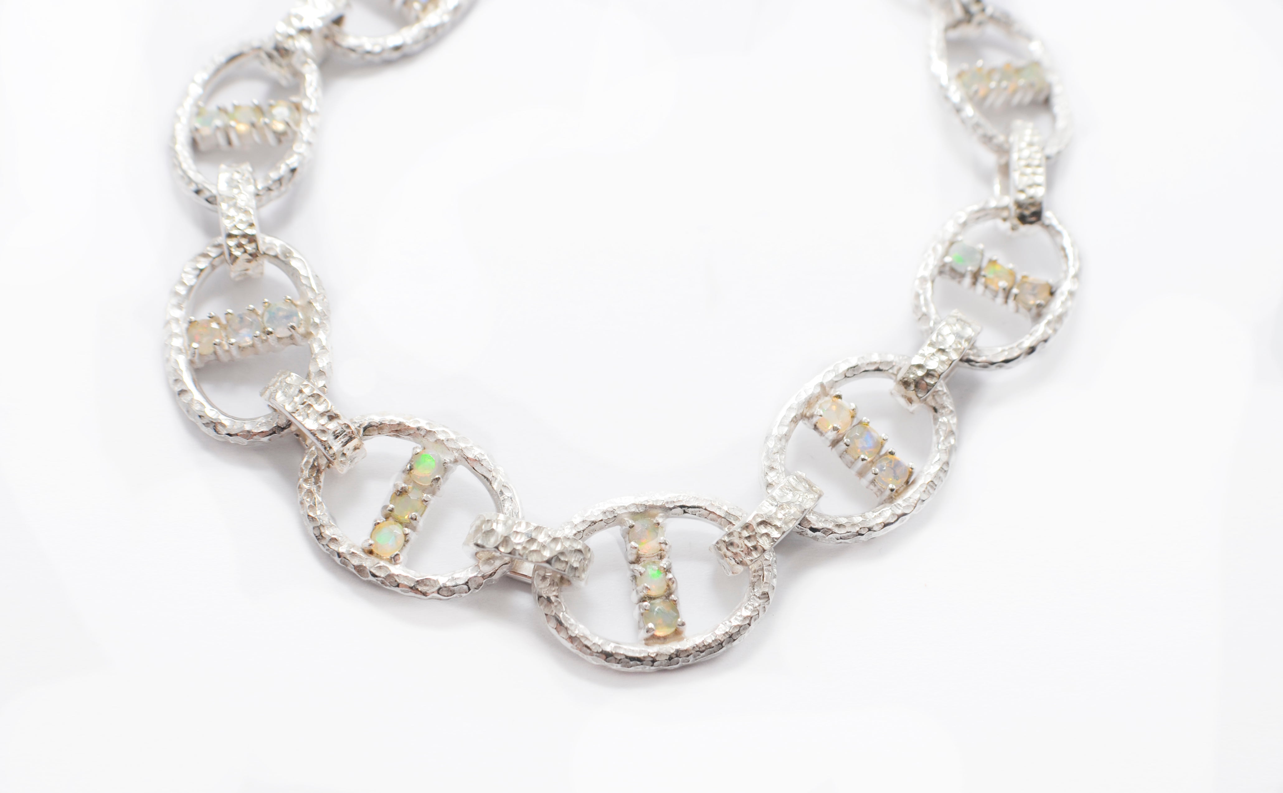 Opal & Sterling Silver Marine Chain Bracelet – Hand-Carved Links