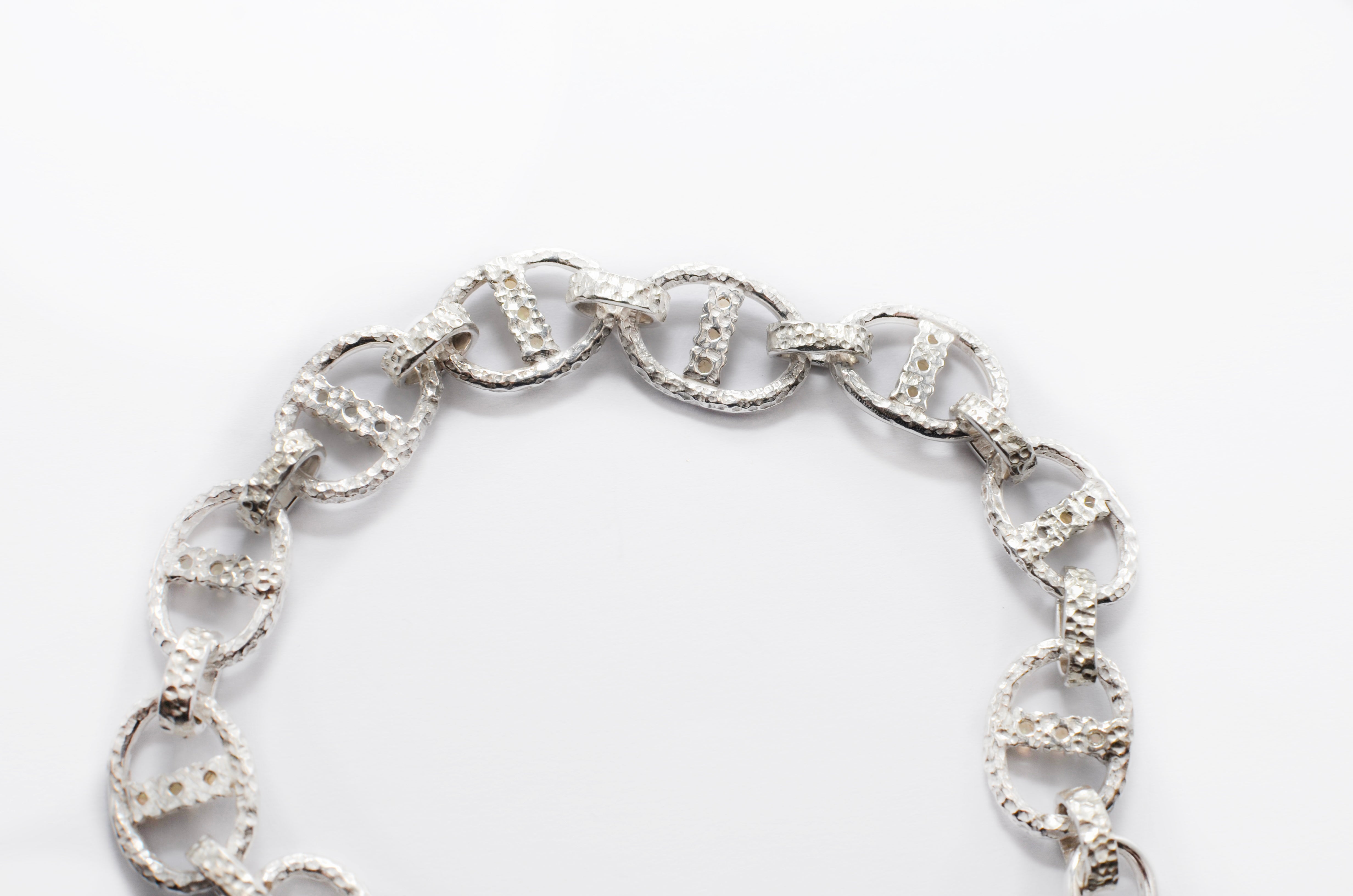 Opal & Sterling Silver Marine Chain Bracelet – Hand-Carved Links