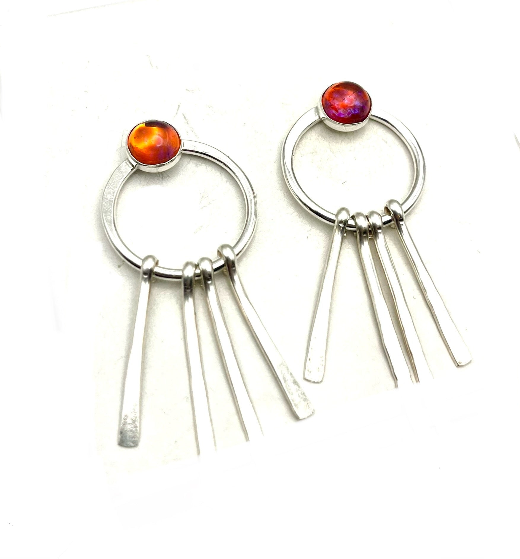 Fire Opal Glass Fringe Earrings