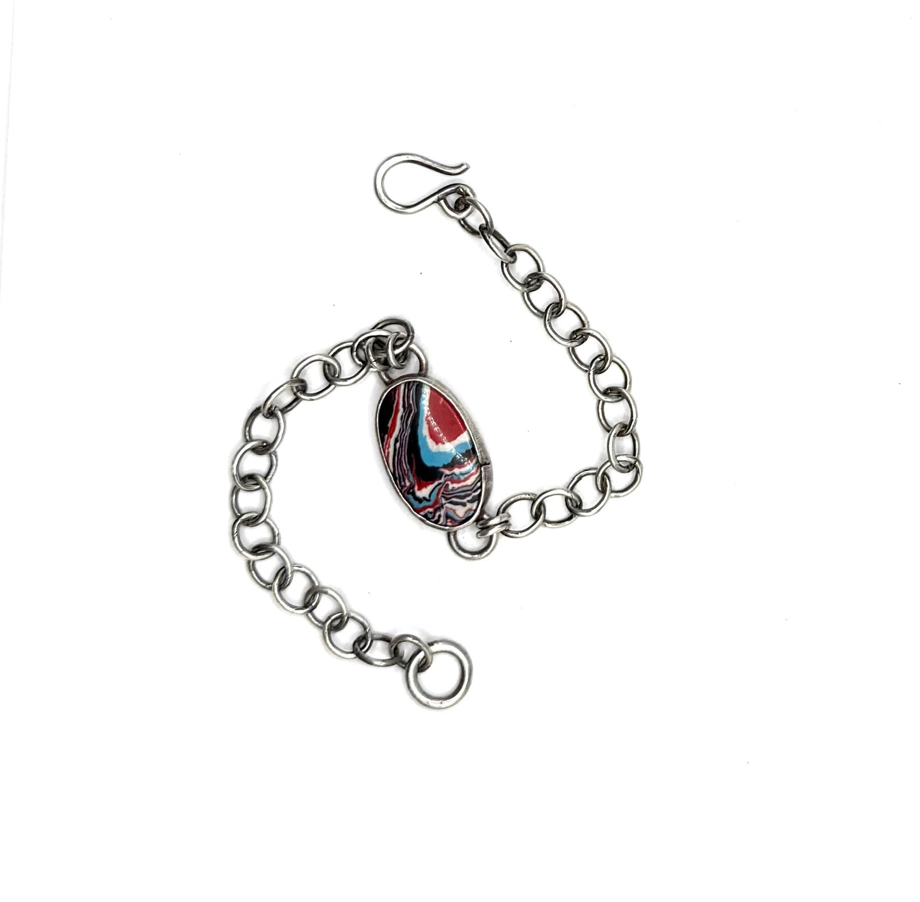 Fordite Sterling Silver Bracelet Round– Unique Motor City Keepsake Celebrating Industrial America