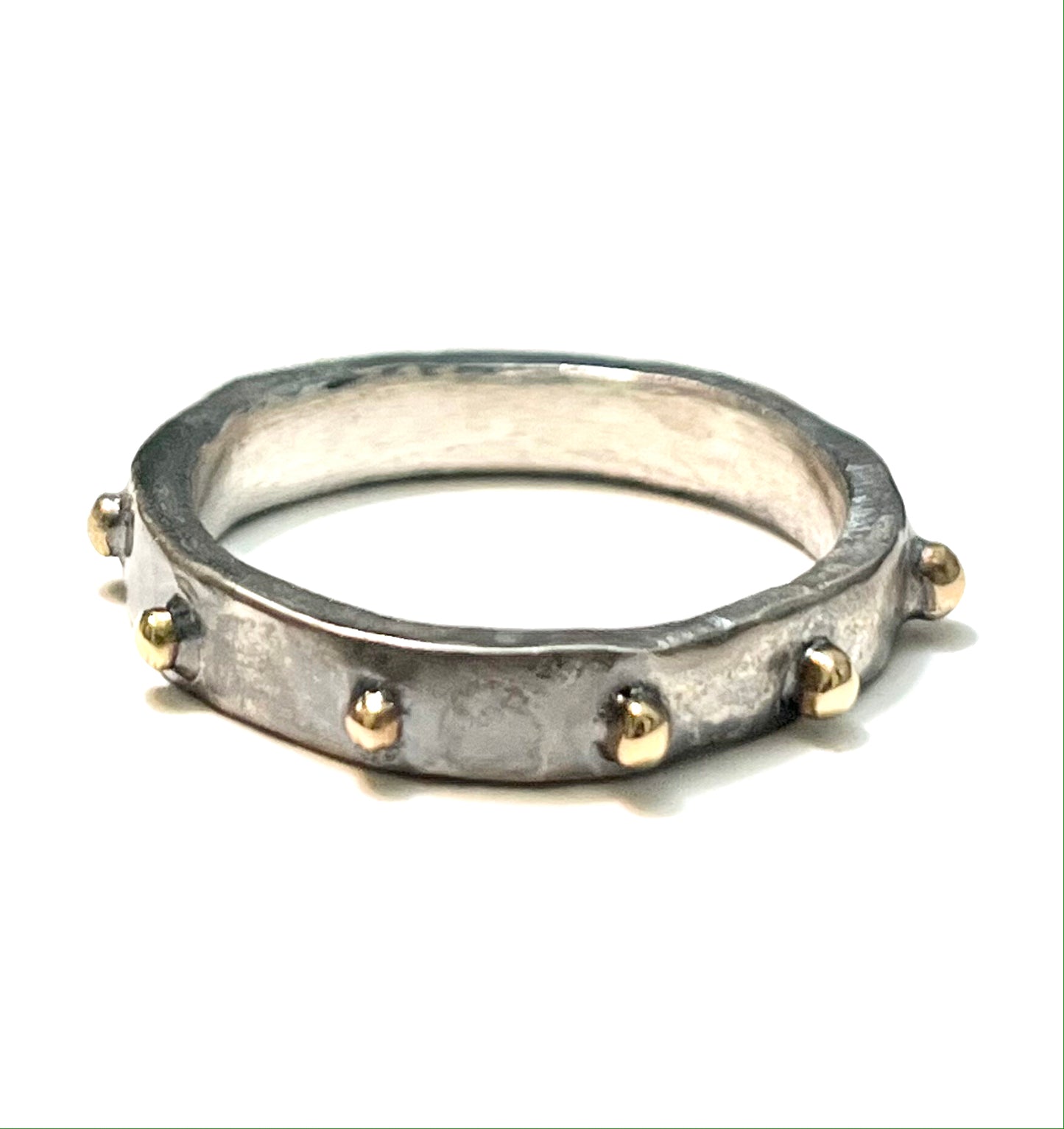 Gold Granule Ring with Hand Forged Sterling Band I