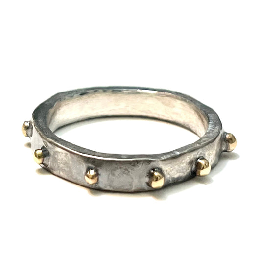 Gold Granule Ring with Hand Forged Sterling Band II