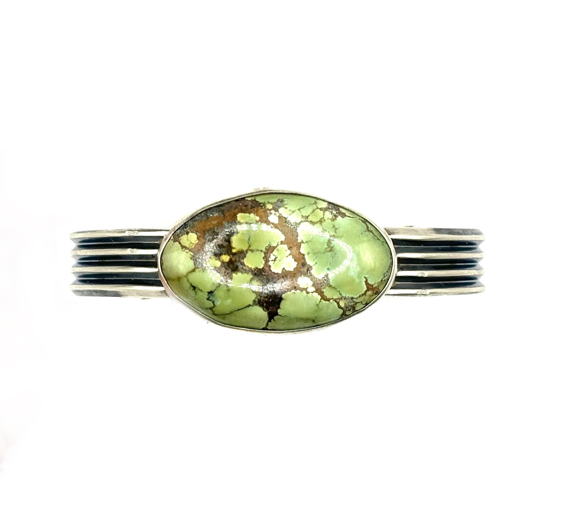 Green Treasure Mountain Turquoise Sterling Silver Cuff – Handmade Artisan Jewelry