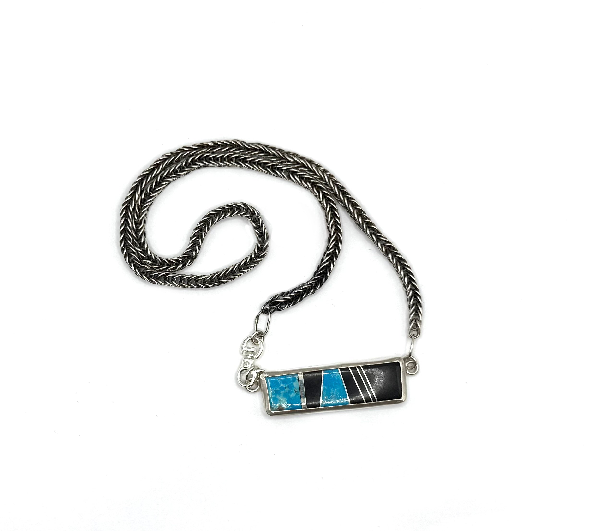 Handwoven Fine Silver Choker with Turquoise Micarta Inlay: Blue