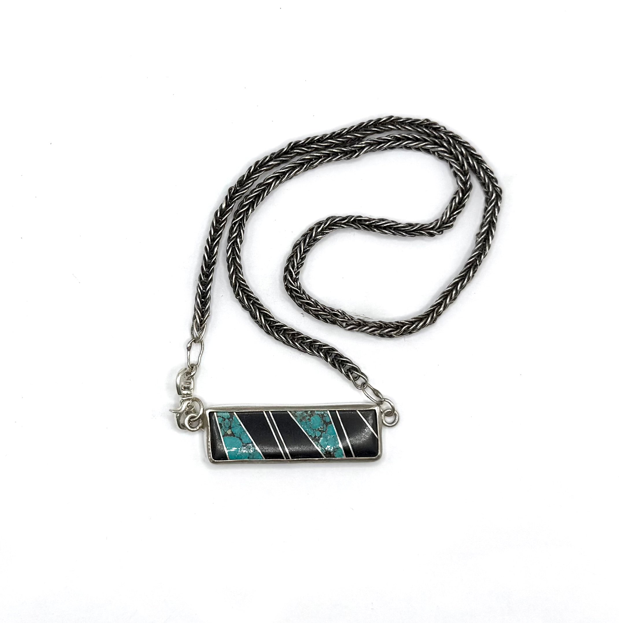Handwoven Fine Silver Choker with Turquoise Micarta Inlay: Teal