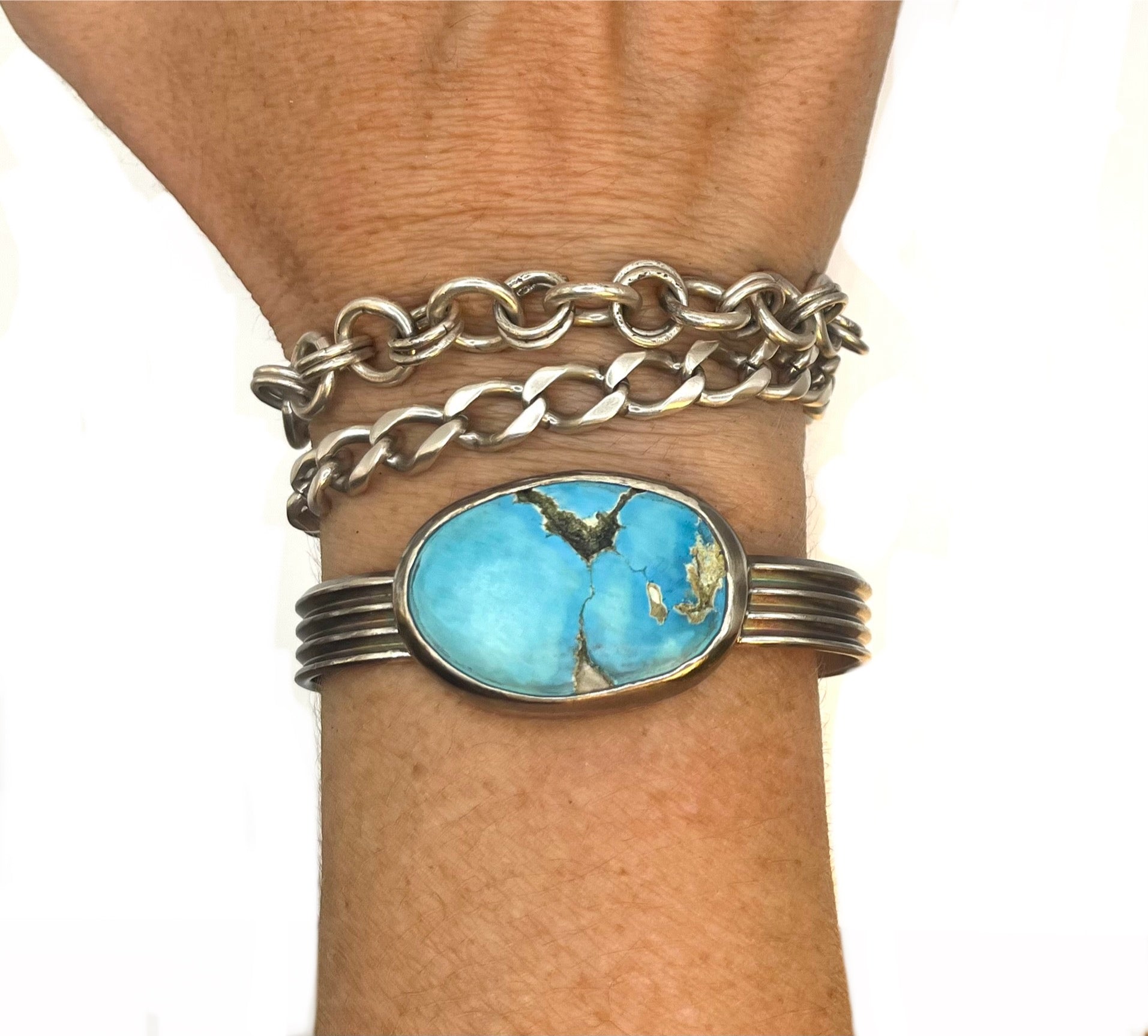 Triple Band Cloud Mountain Turquoise Cuff