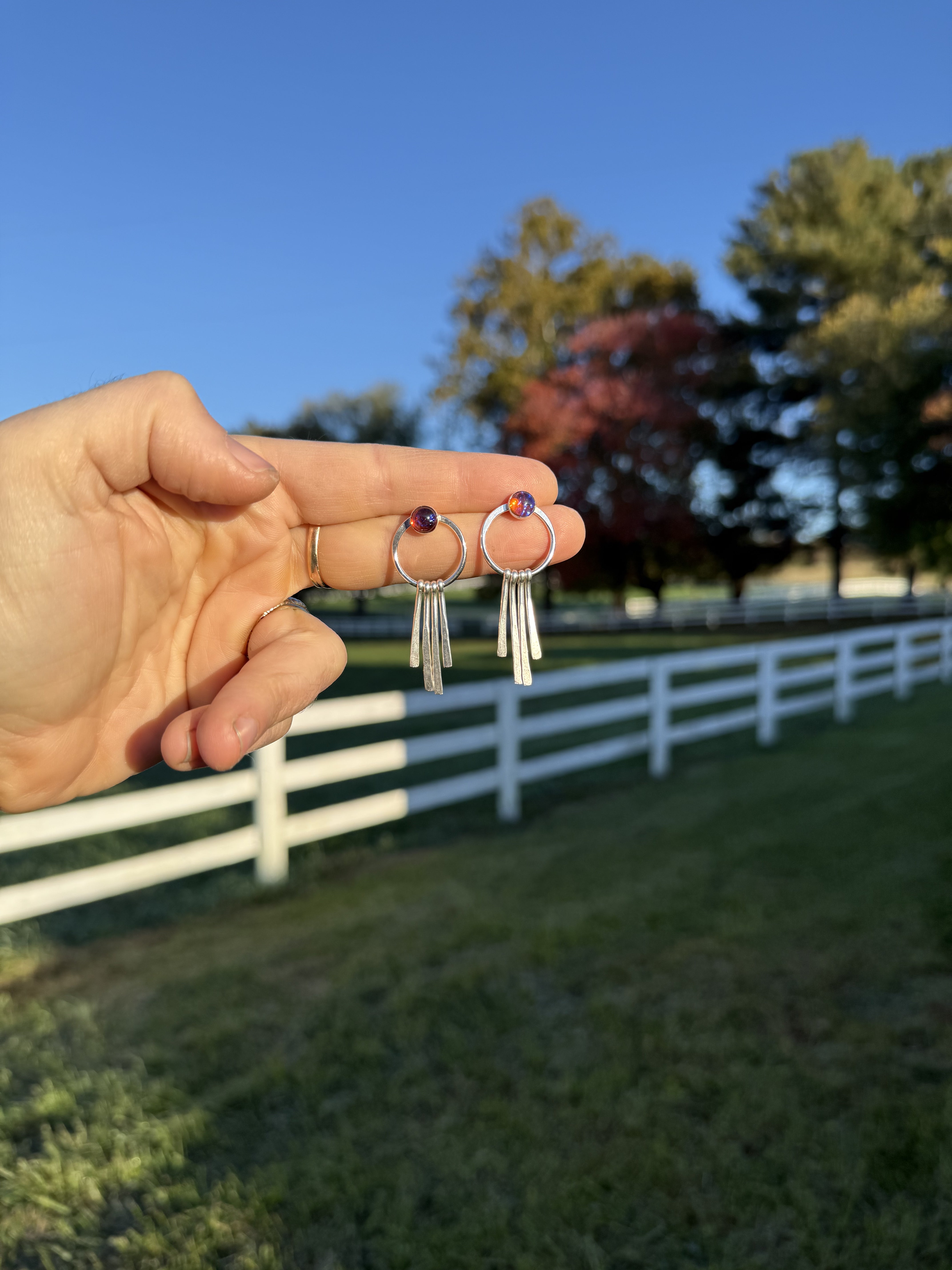 Fire Opal Glass Fringe Earrings