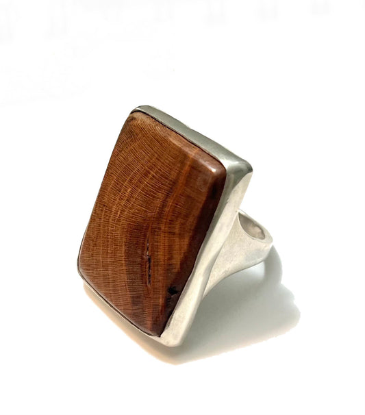 Cherry Wood Silver Signet Ring