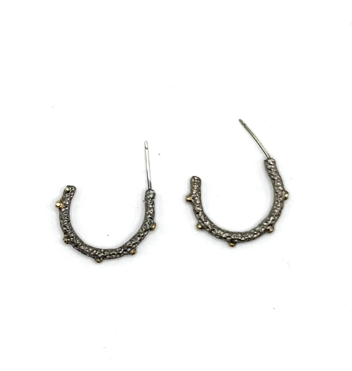 Twig Hoops: One-of-a-Kind Sterling Silver Hoop Earrings with 14K Gold Granules
