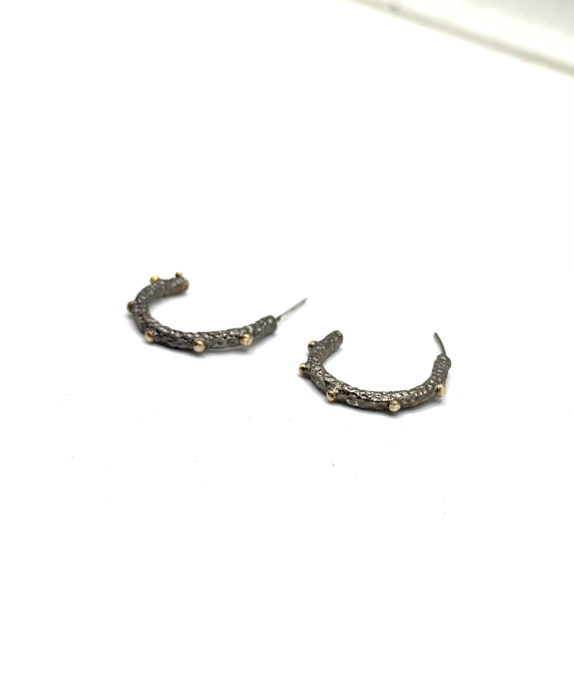 Twig Hoops: One-of-a-Kind Sterling Silver Hoop Earrings with 14K Gold Granules