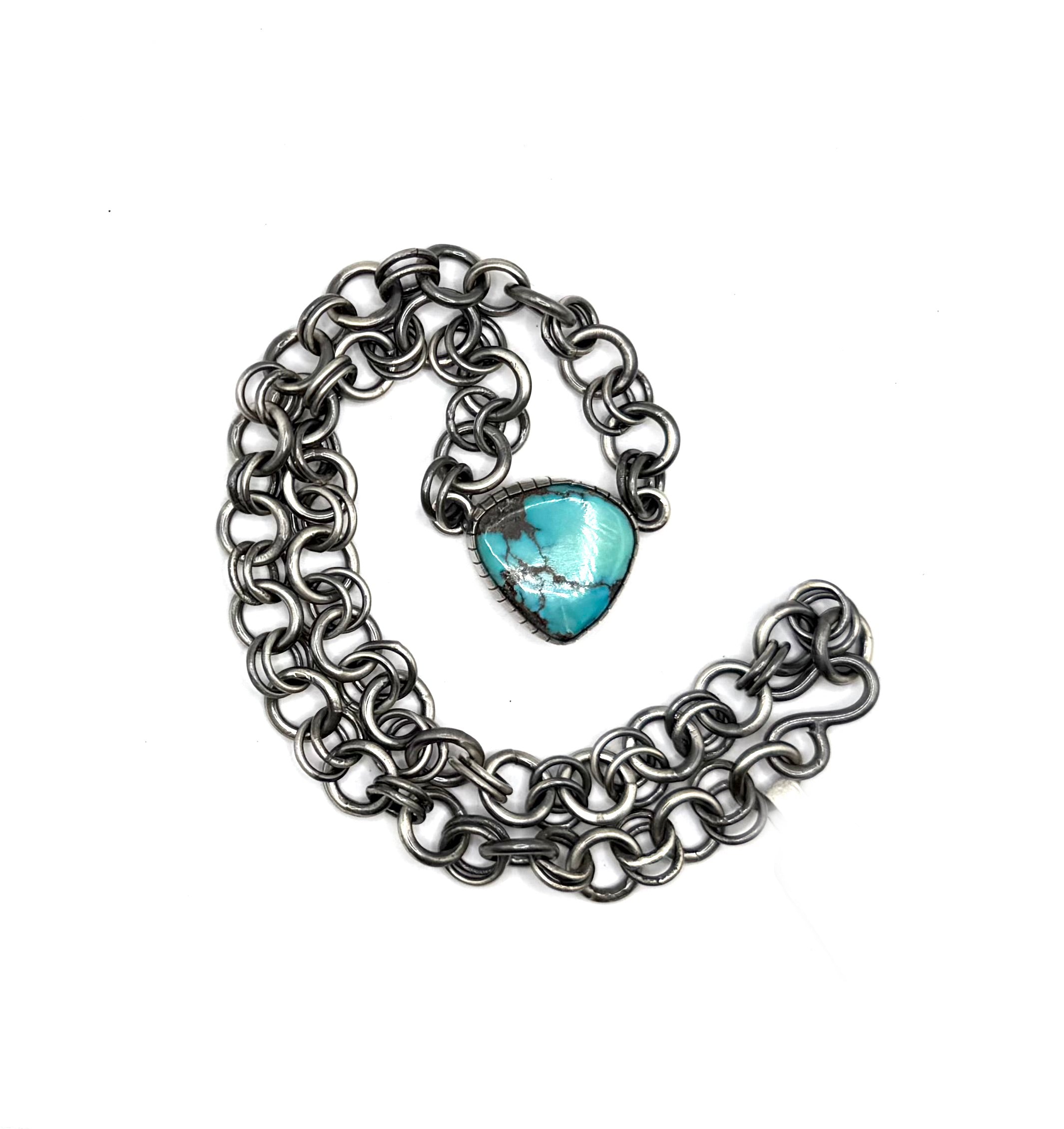 Cloud Mountain Turquoise Necklace – Handmade Sterling Silver Chain, 18"