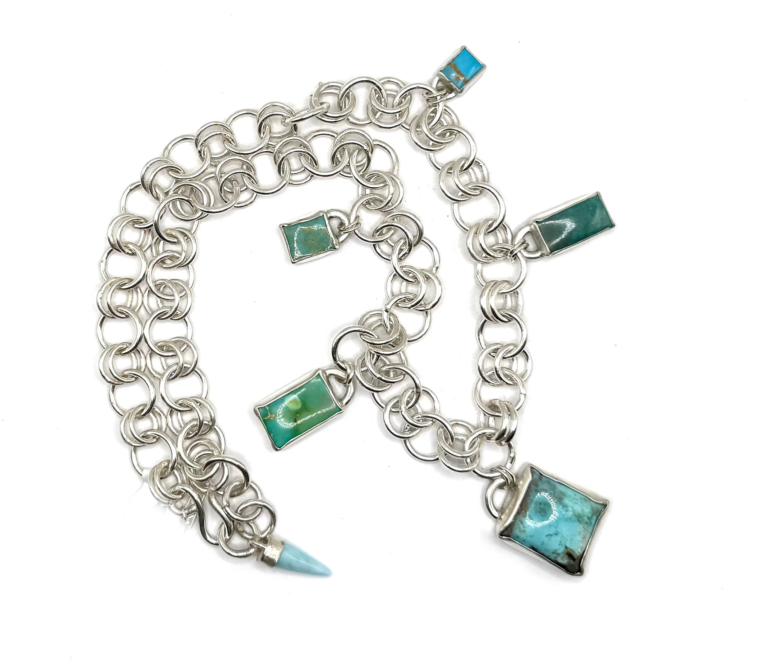 Handmade Sterling Silver Two-One-Two Chain with Sonoran Gold and Royston Turquoise