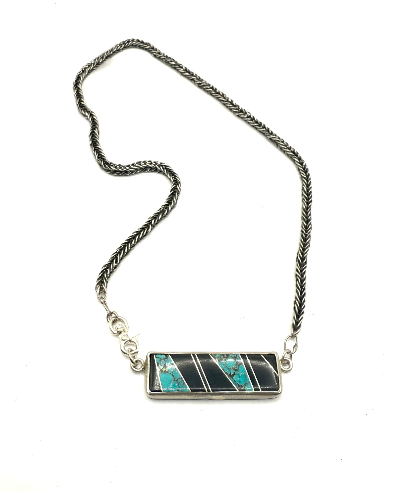 Handwoven Fine Silver Choker with Turquoise Micarta Inlay: Teal