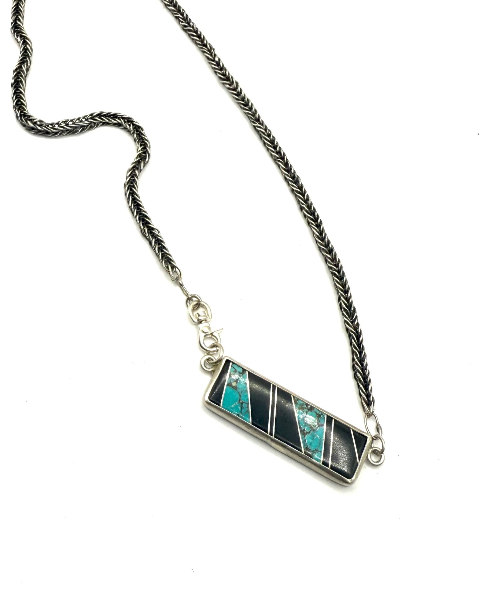 Handwoven Fine Silver Choker with Turquoise Micarta Inlay: Teal