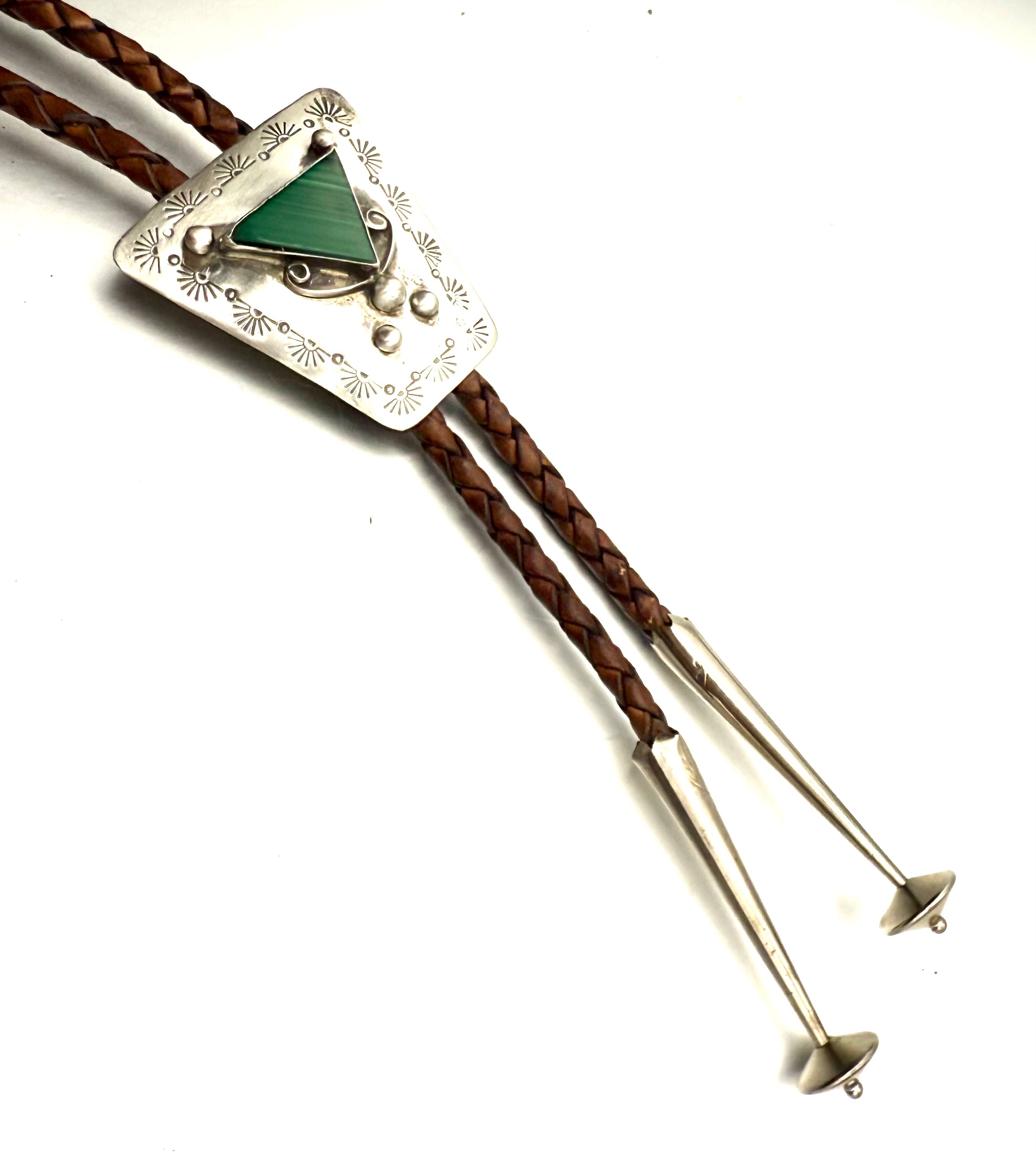 Navajo-Inspired Sterling Silver Bolo Tie – Handmade Southwestern Jewelry with Leather Cord