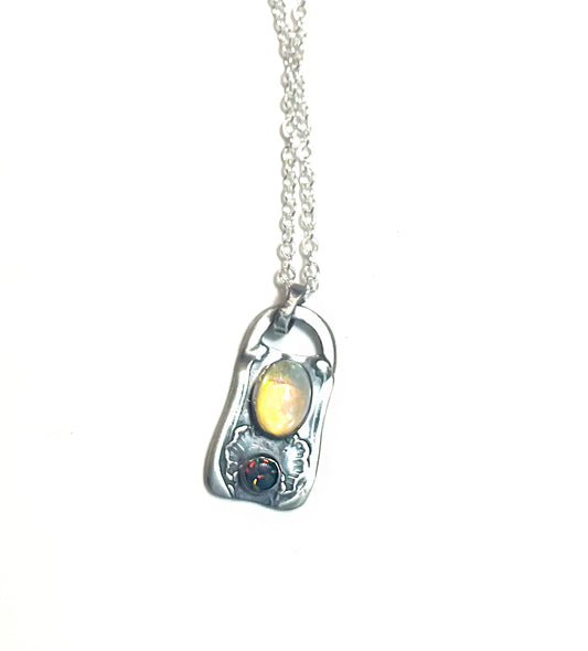 Black and White Opal Spoon Necklace