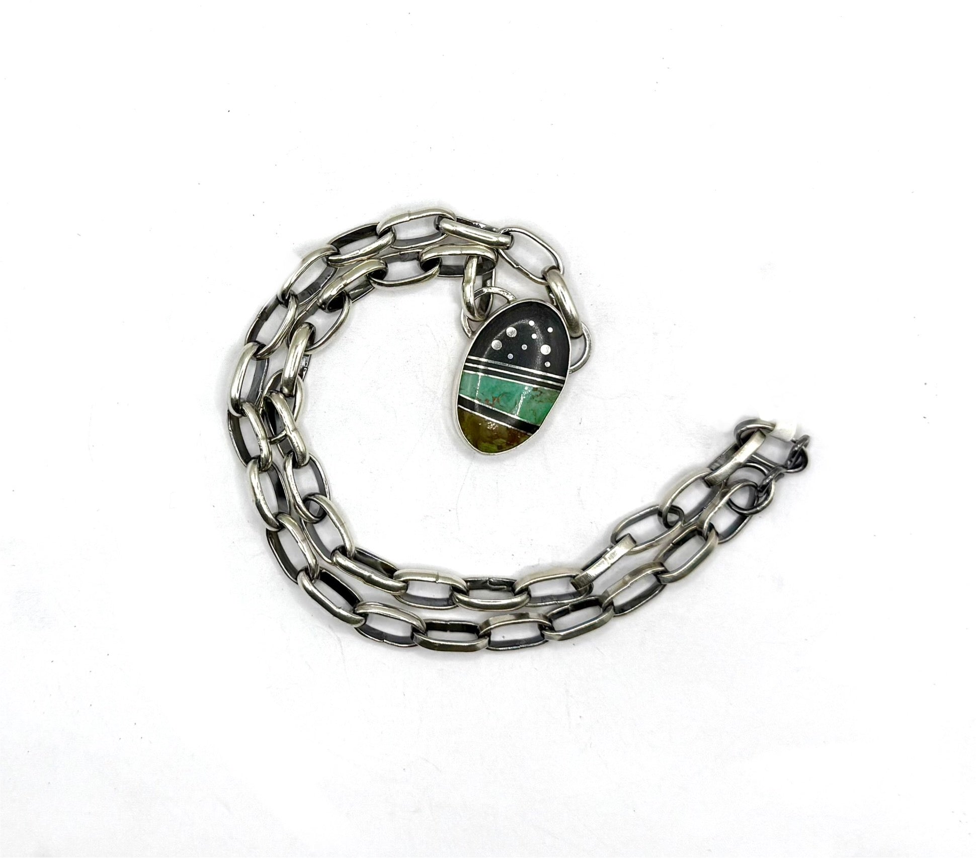 Turquoise Inlay Night Sky Necklace – Handmade Sterling Silver with Kingman Turquoise and Micarta