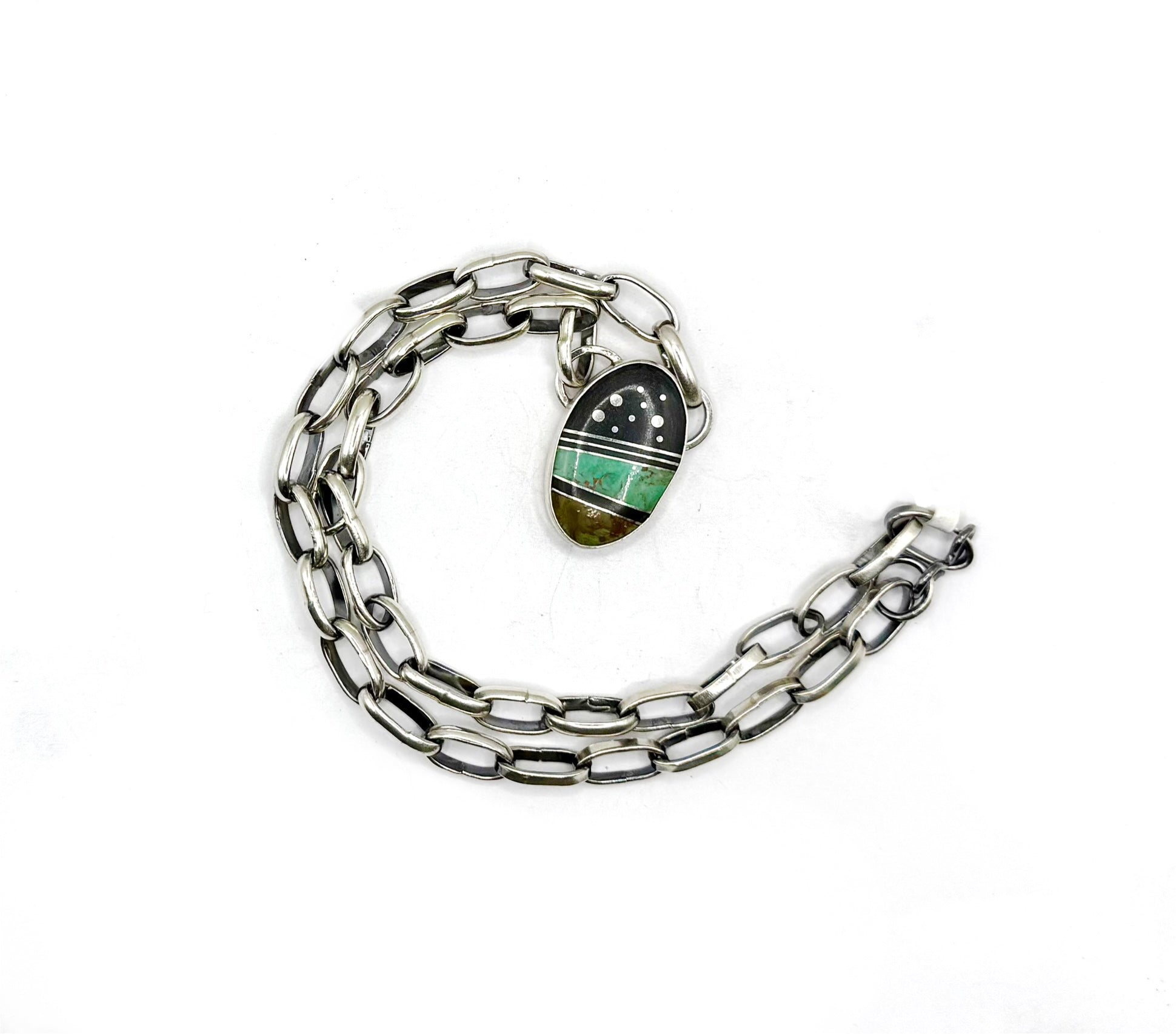 Turquoise Inlay Night Sky Necklace – Handmade Sterling Silver with Kingman Turquoise and Micarta