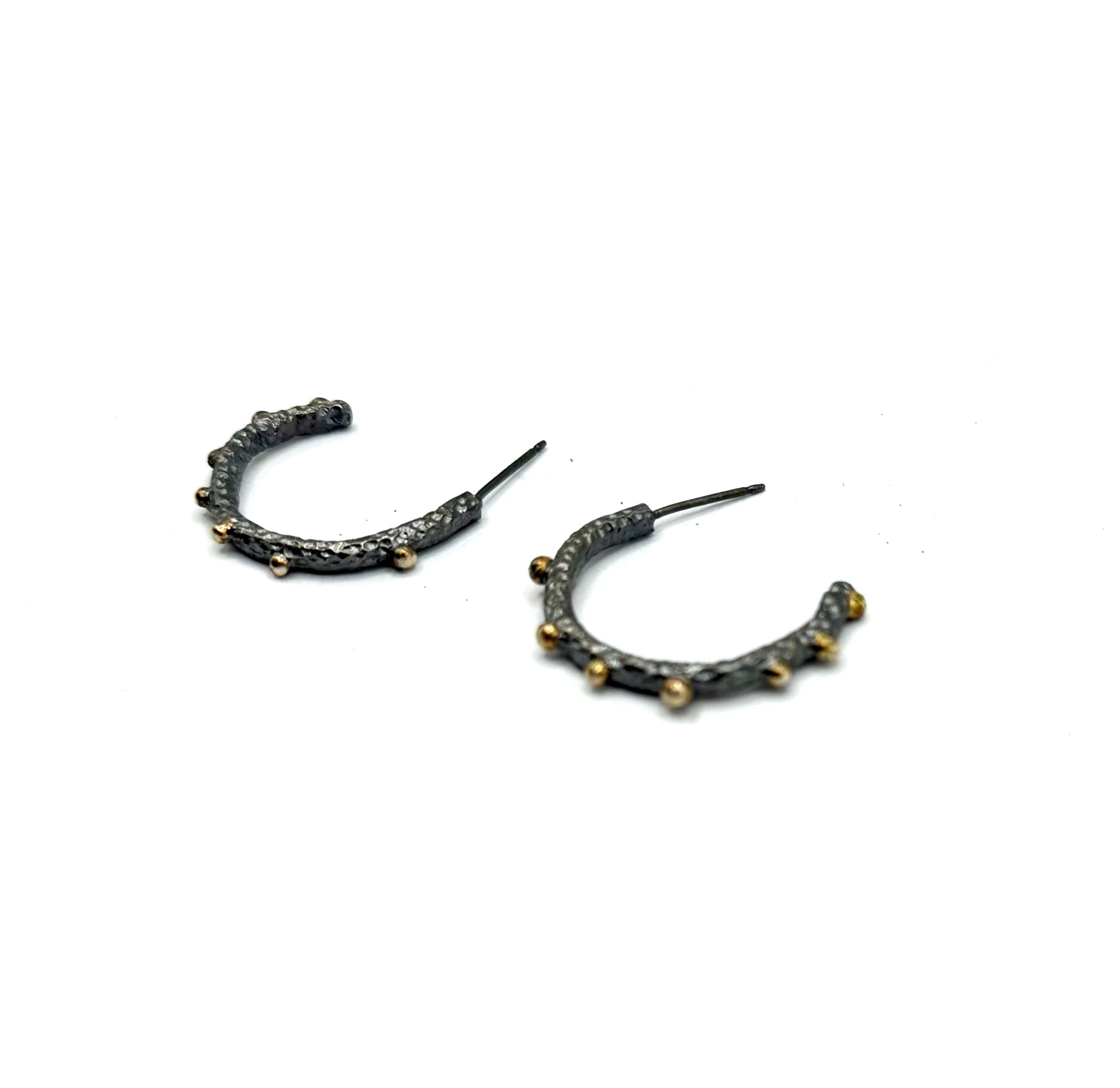 Twig Hoops: One-of-a-Kind Sterling Silver Hoop Earrings with 14K Gold Granules