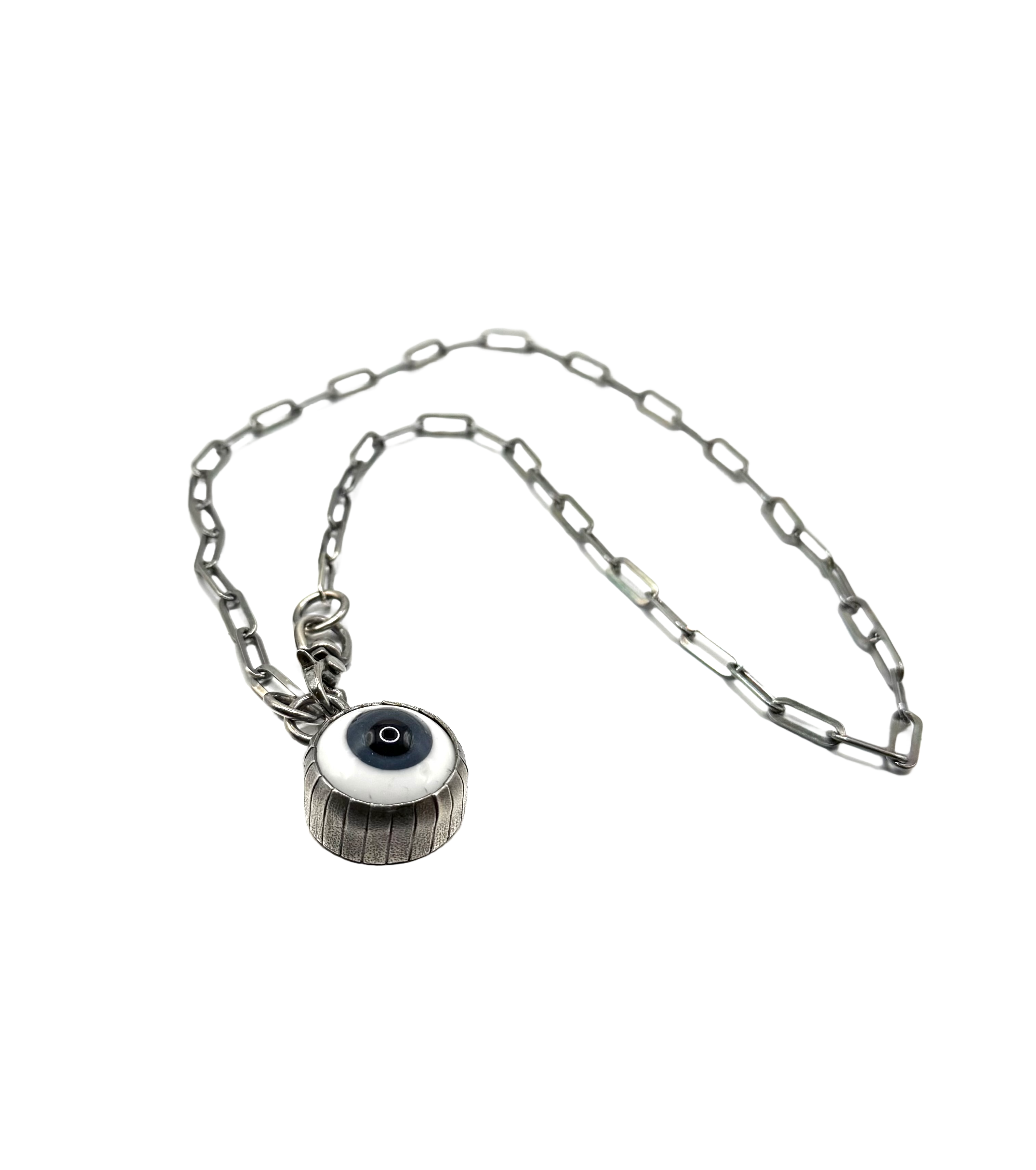 Glass Eyeball Pendant Necklace – Sterling Silver Chain, Handmade Bezel Setting_Blue