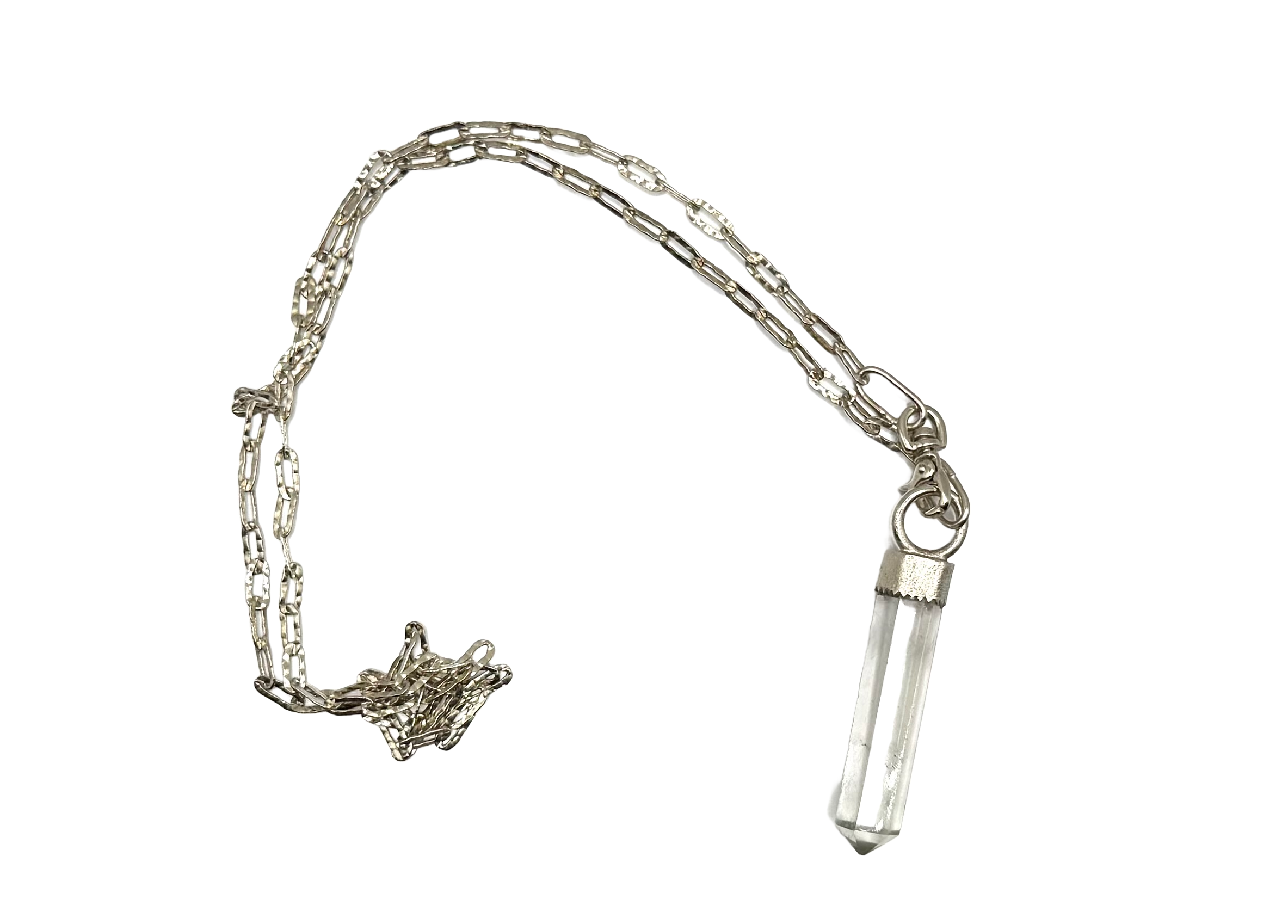 Handmade Sterling Silver Necklace with Clear Quartz Wand Pendant – Crystal Healing Jewelry