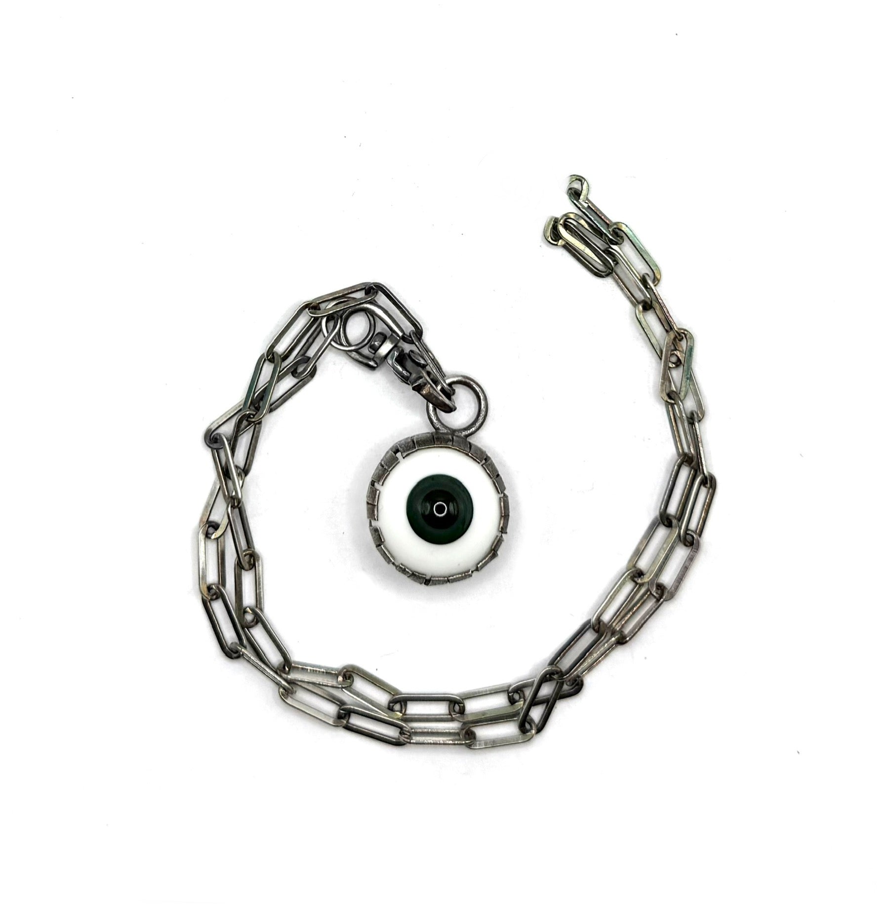 Glass Eyeball Pendant Necklace – Sterling Silver Chain, Handmade Bezel Setting_Blue