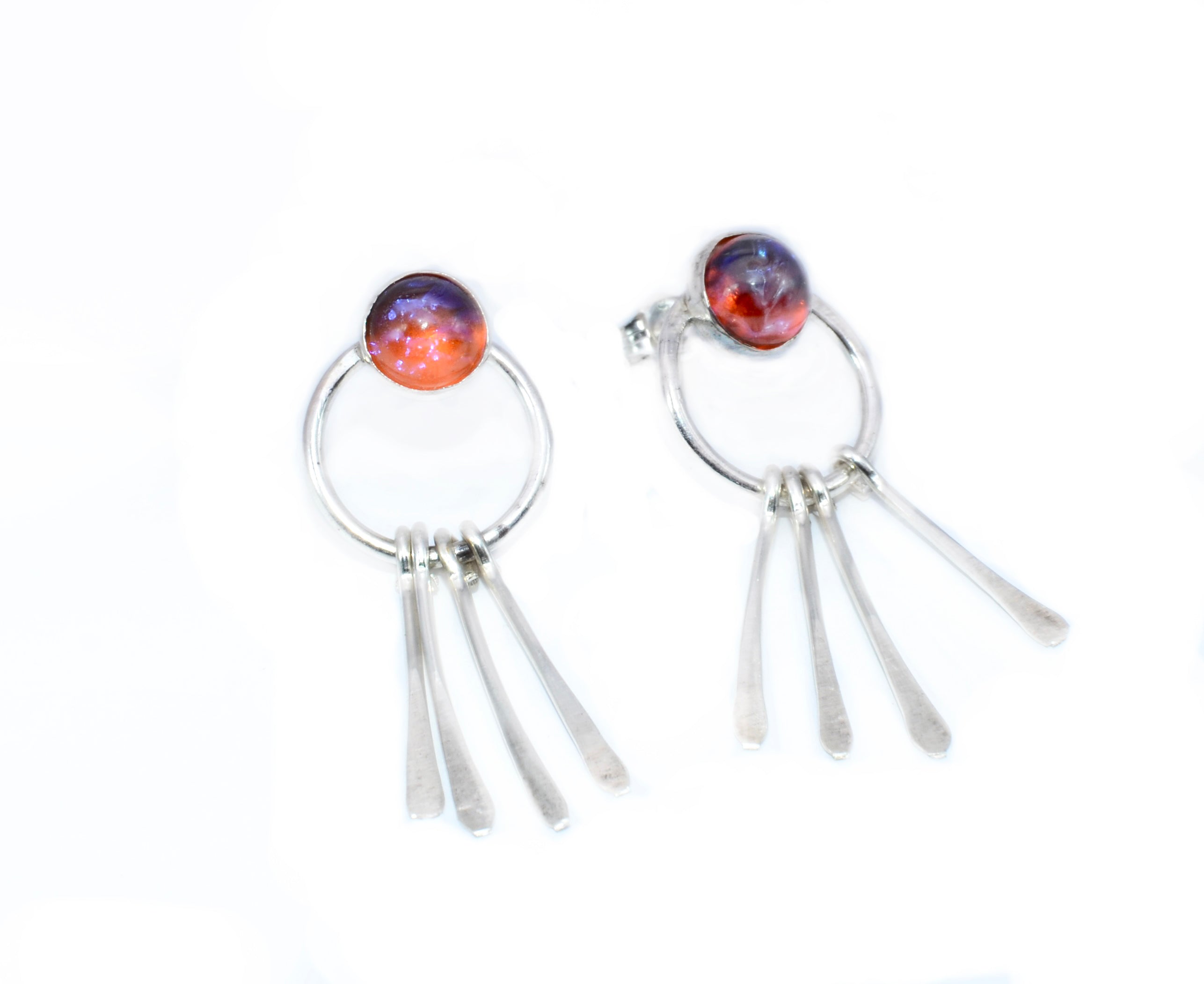 Fire Opal Glass Fringe Earrings