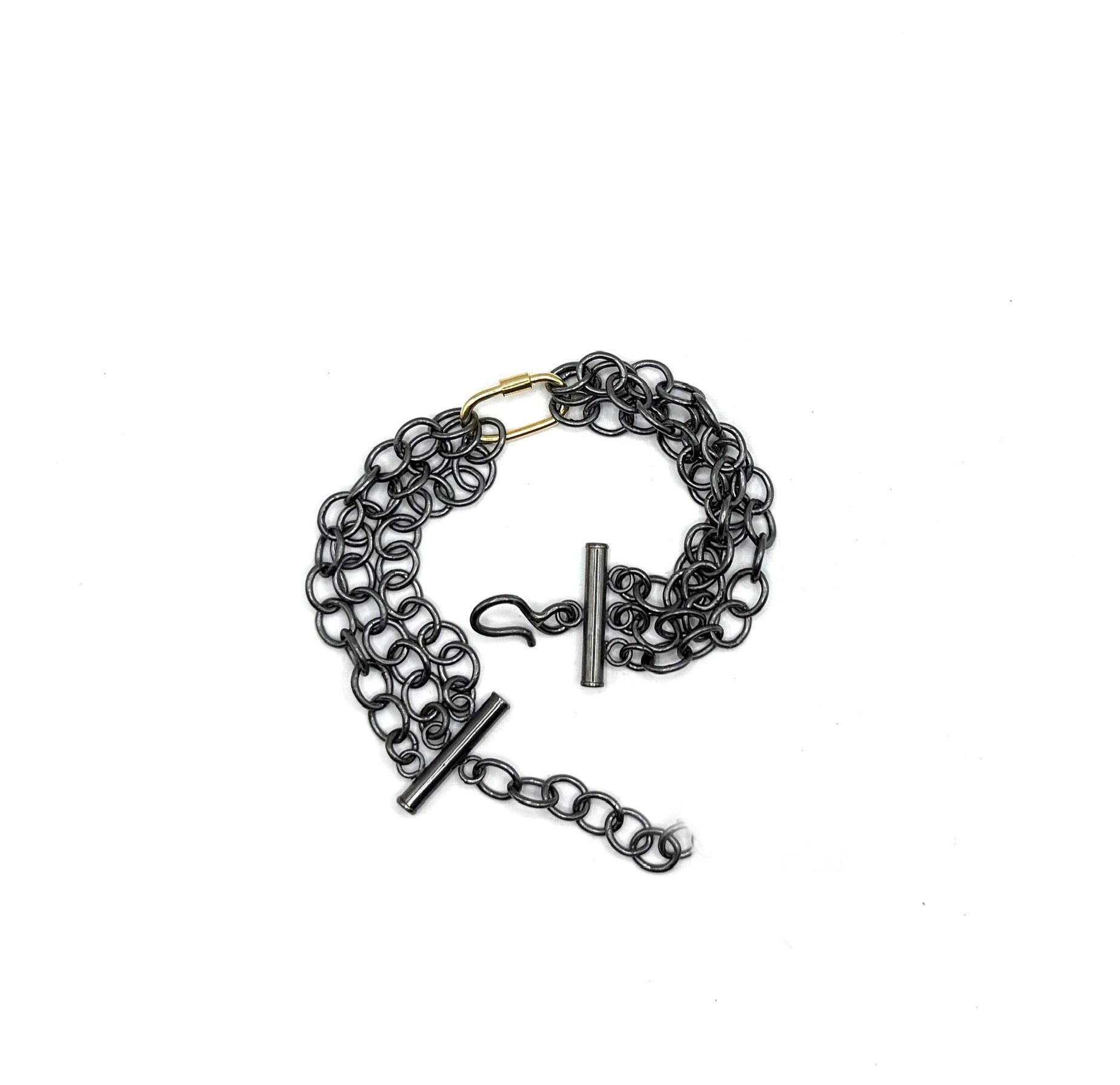 Handmade Sterling Silver Carabiner Chain with Gold-Dipped Clasp – Bold Oxidized Silver &amp; Polished Gold Contrast